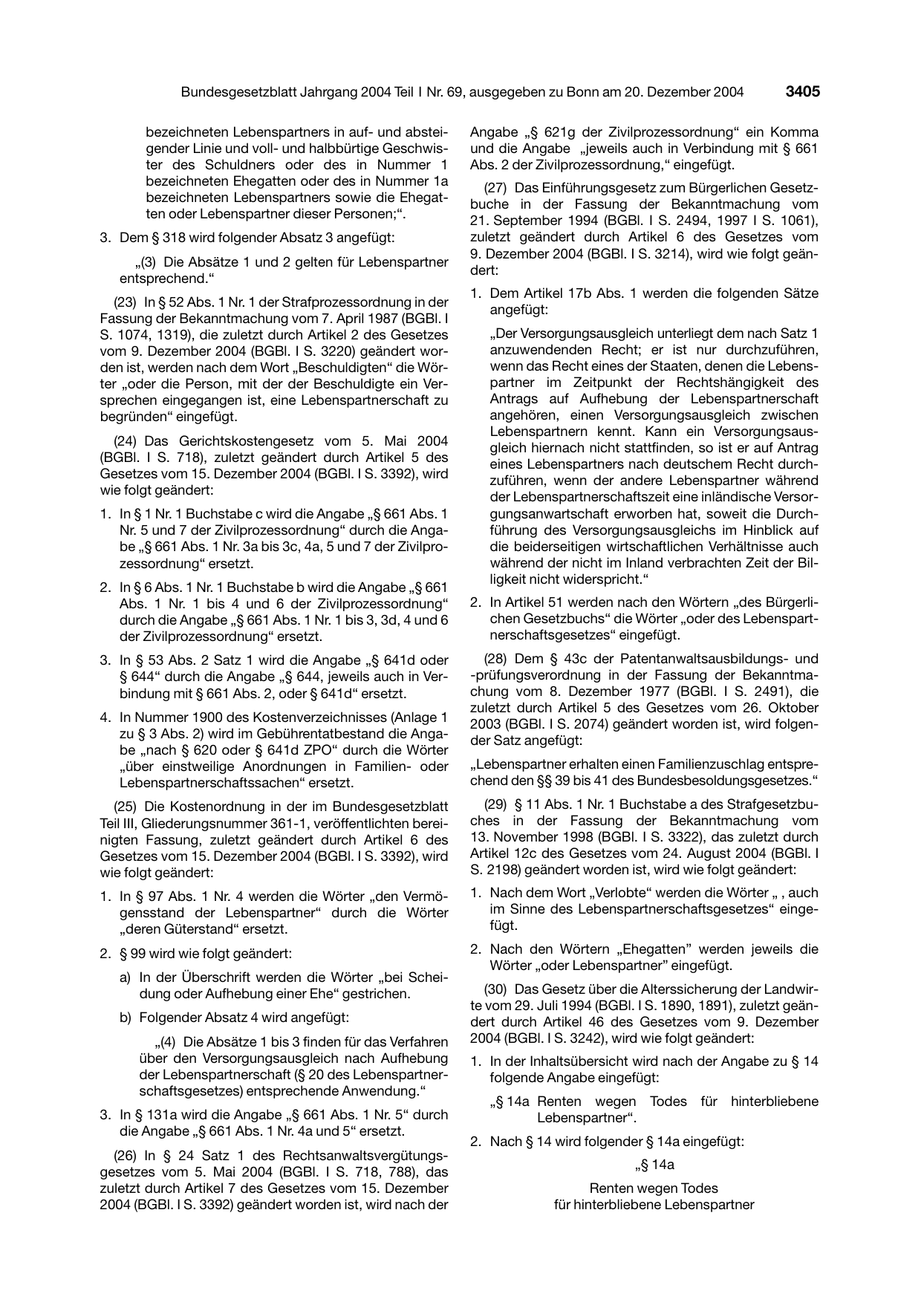 BGBl. 2004, Seite 3405 — Originalseite als Abbildung