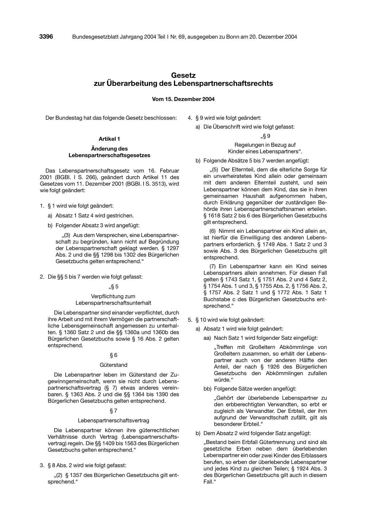 BGBl. 2004, Seite 3396 — Originalseite als Abbildung