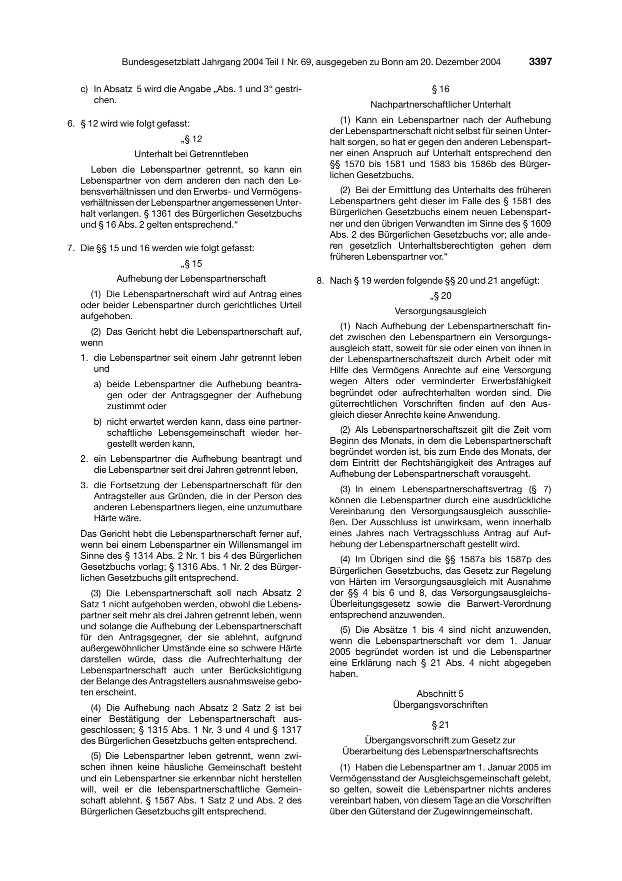 BGBl. 2004, Seite 3397 — Originalseite als Abbildung