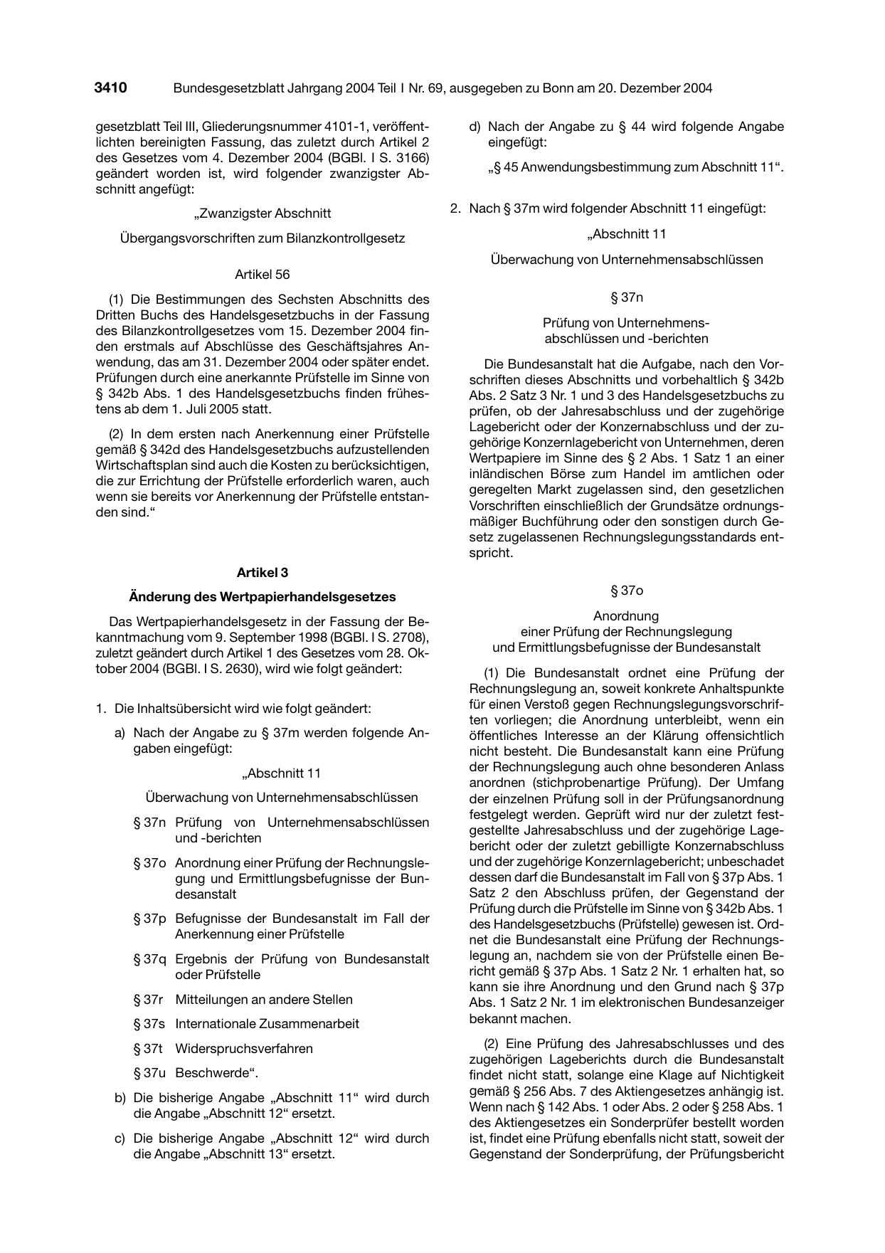 BGBl. 2004, Seite 3410 — Originalseite als Abbildung