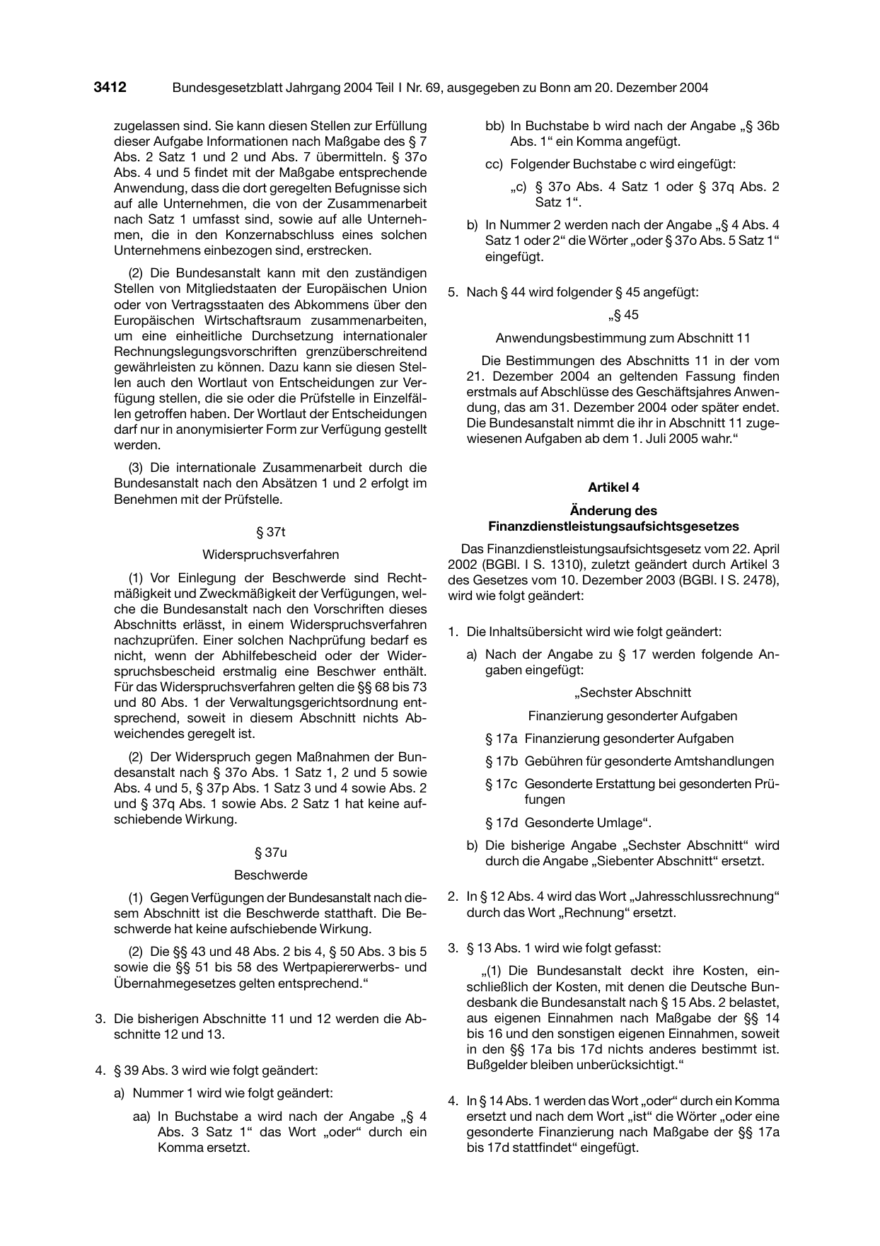 BGBl. 2004, Seite 3412 — Originalseite als Abbildung