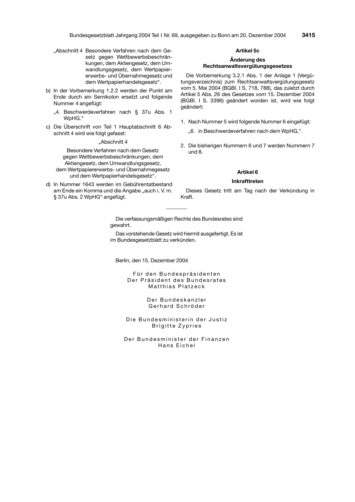 BGBl. 2004, Seite 3415 — Originalseite als Abbildung