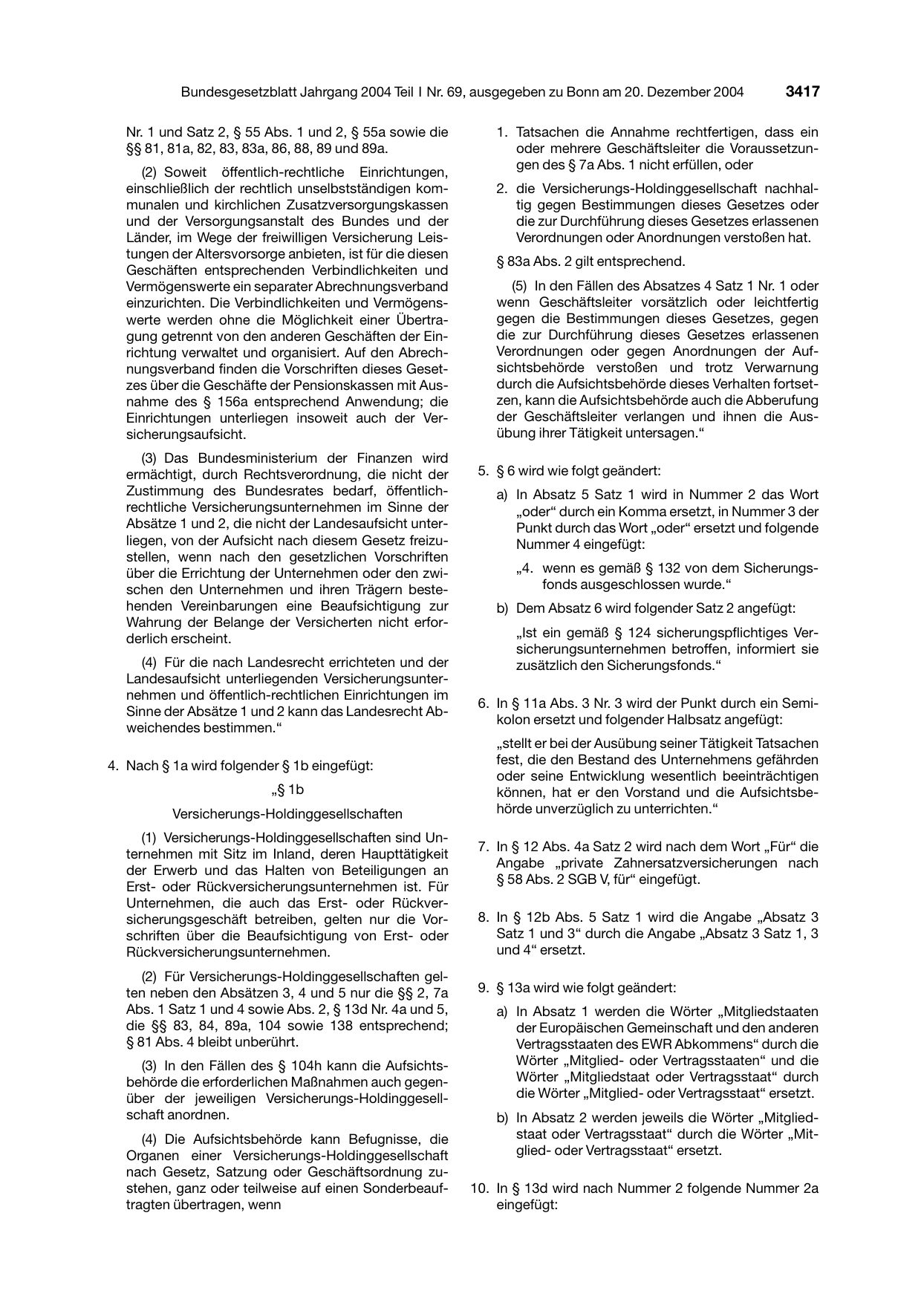 BGBl. 2004, Seite 3417 — Originalseite als Abbildung