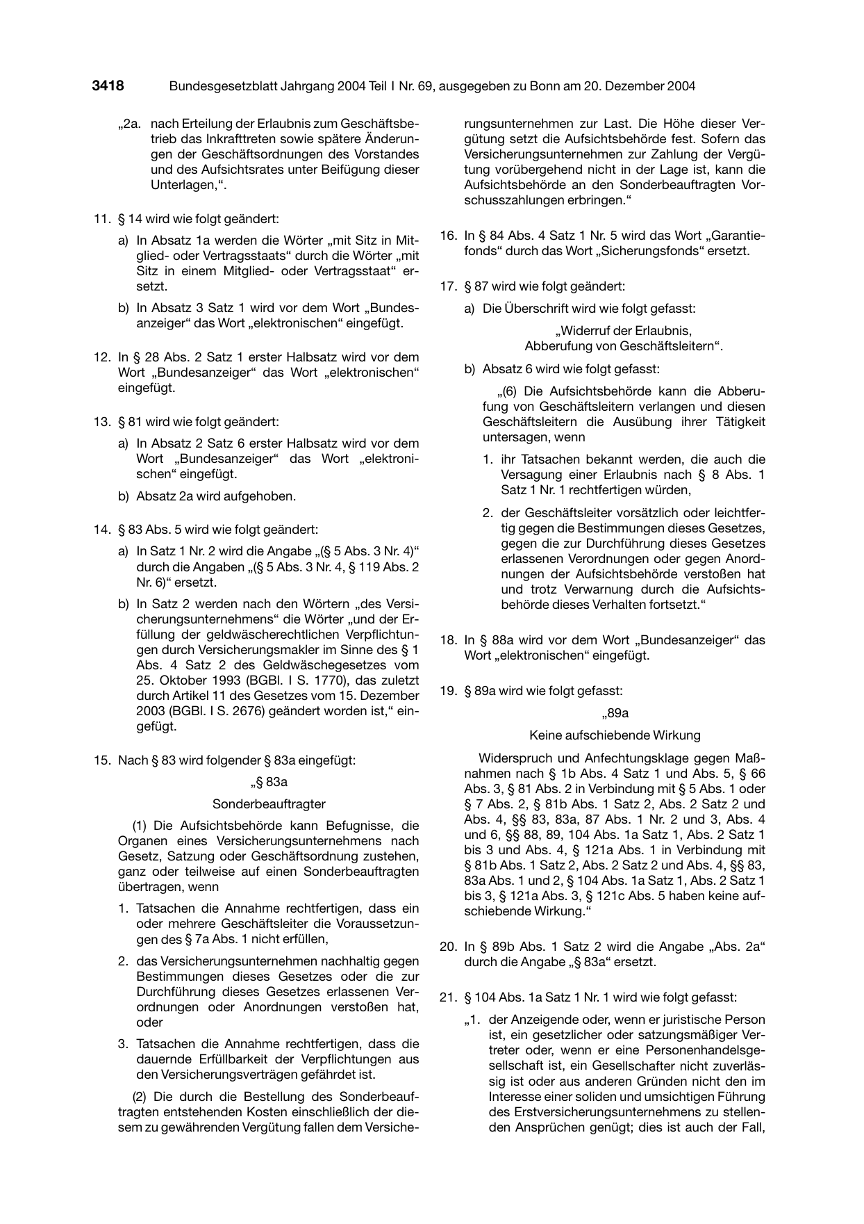 BGBl. 2004, Seite 3418 — Originalseite als Abbildung