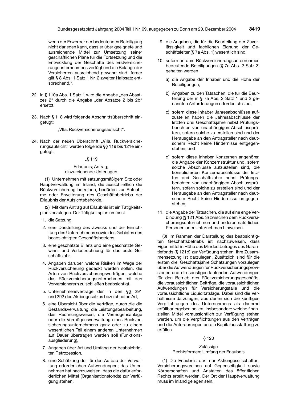 BGBl. 2004, Seite 3419 — Originalseite als Abbildung