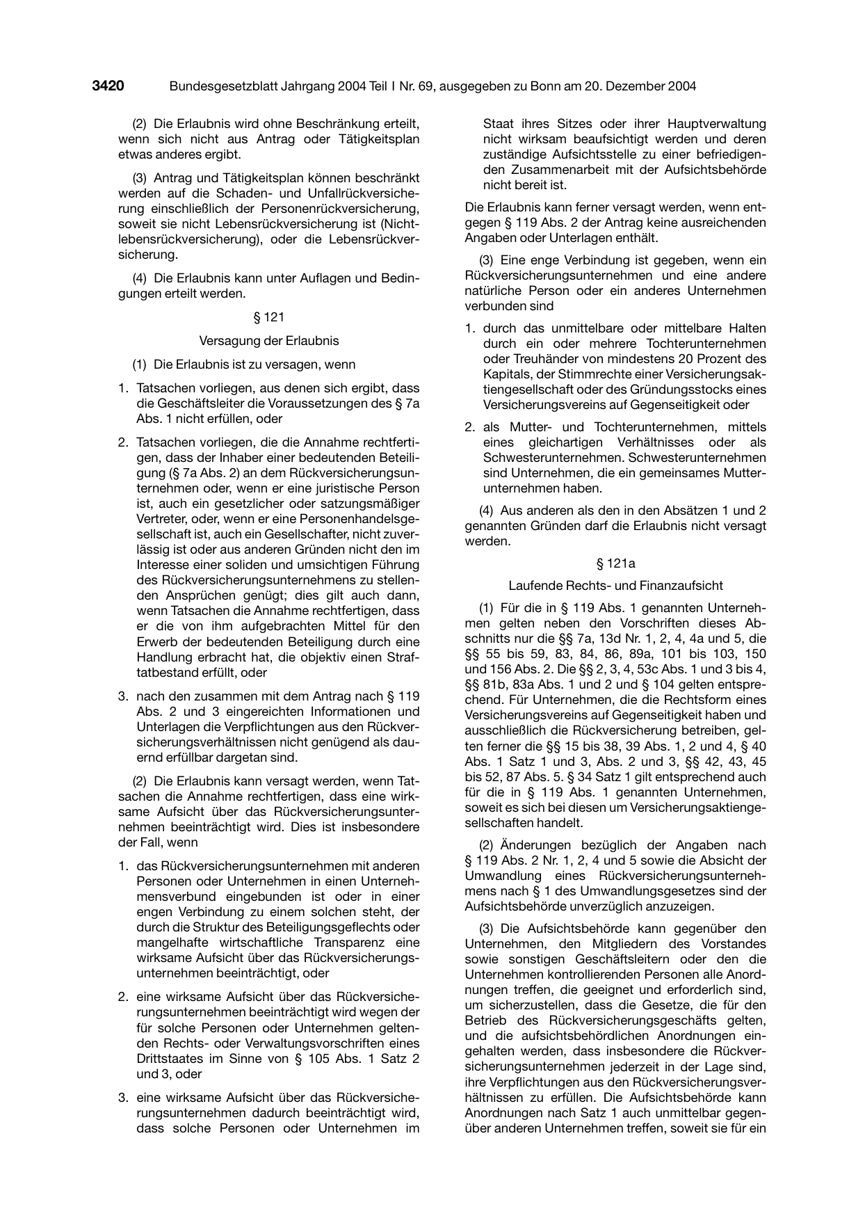 BGBl. 2004, Seite 3420 — Originalseite als Abbildung