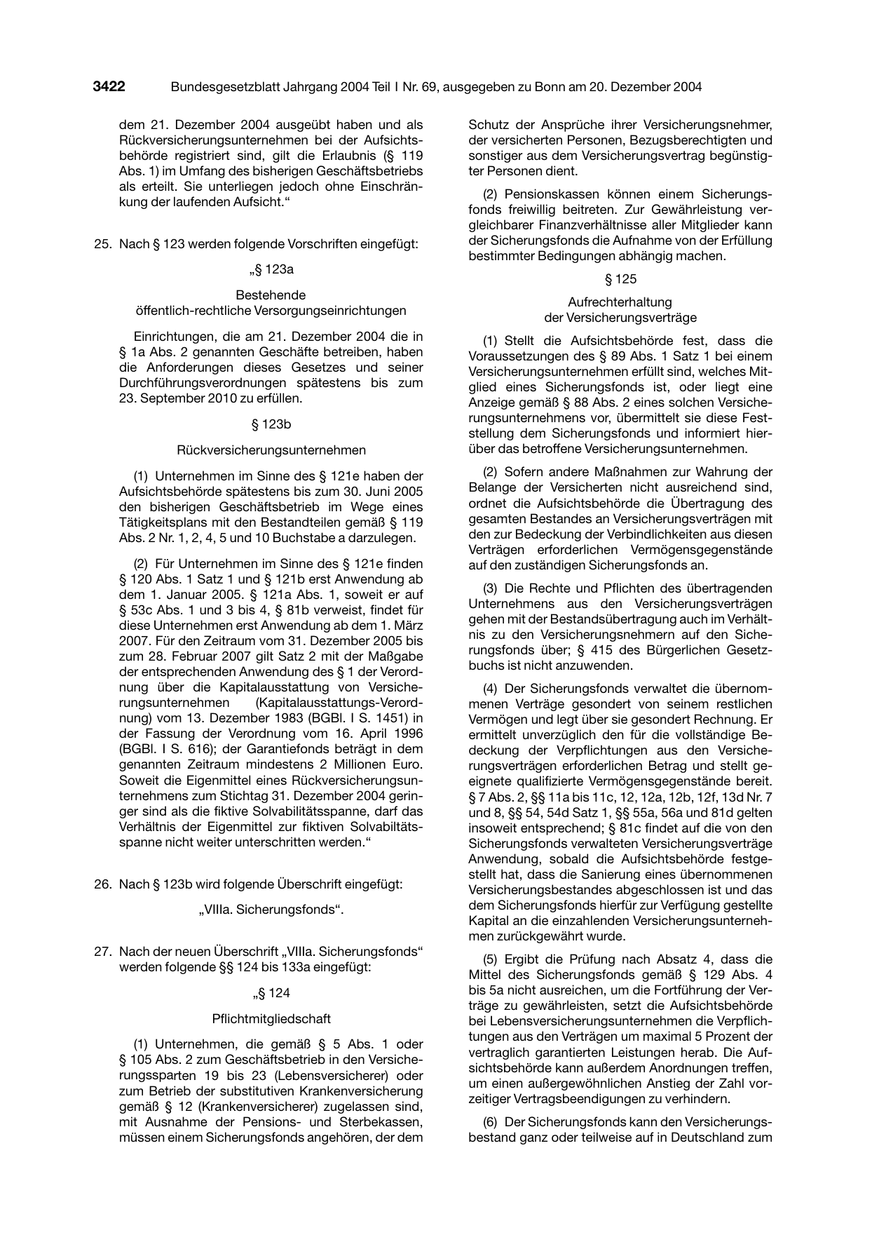 BGBl. 2004, Seite 3422 — Originalseite als Abbildung