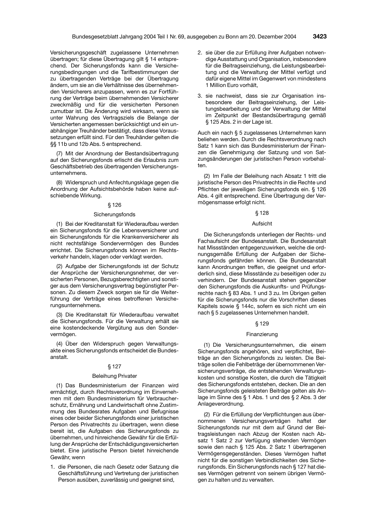 BGBl. 2004, Seite 3423 — Originalseite als Abbildung