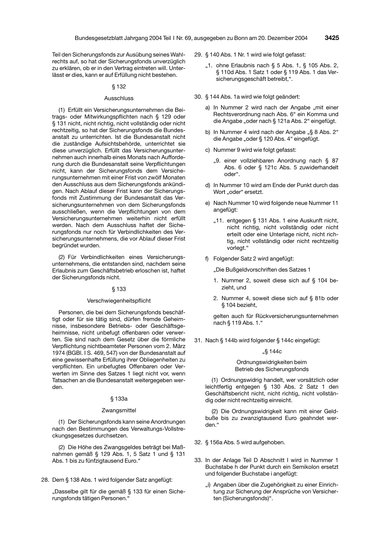 BGBl. 2004, Seite 3425 — Originalseite als Abbildung