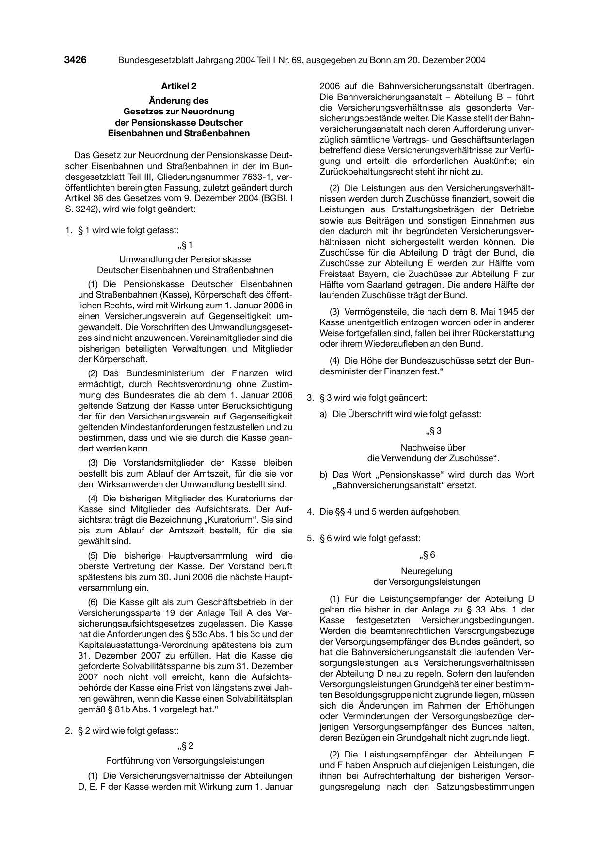 BGBl. 2004, Seite 3426 — Originalseite als Abbildung