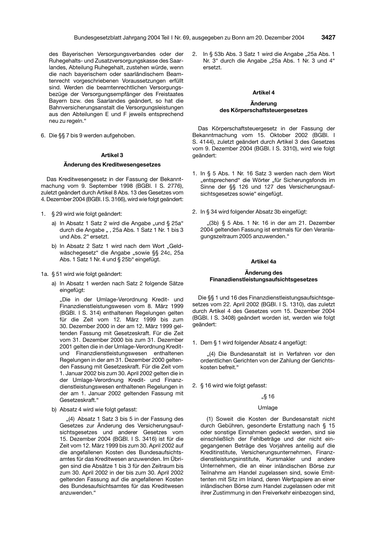 BGBl. 2004, Seite 3427 — Originalseite als Abbildung