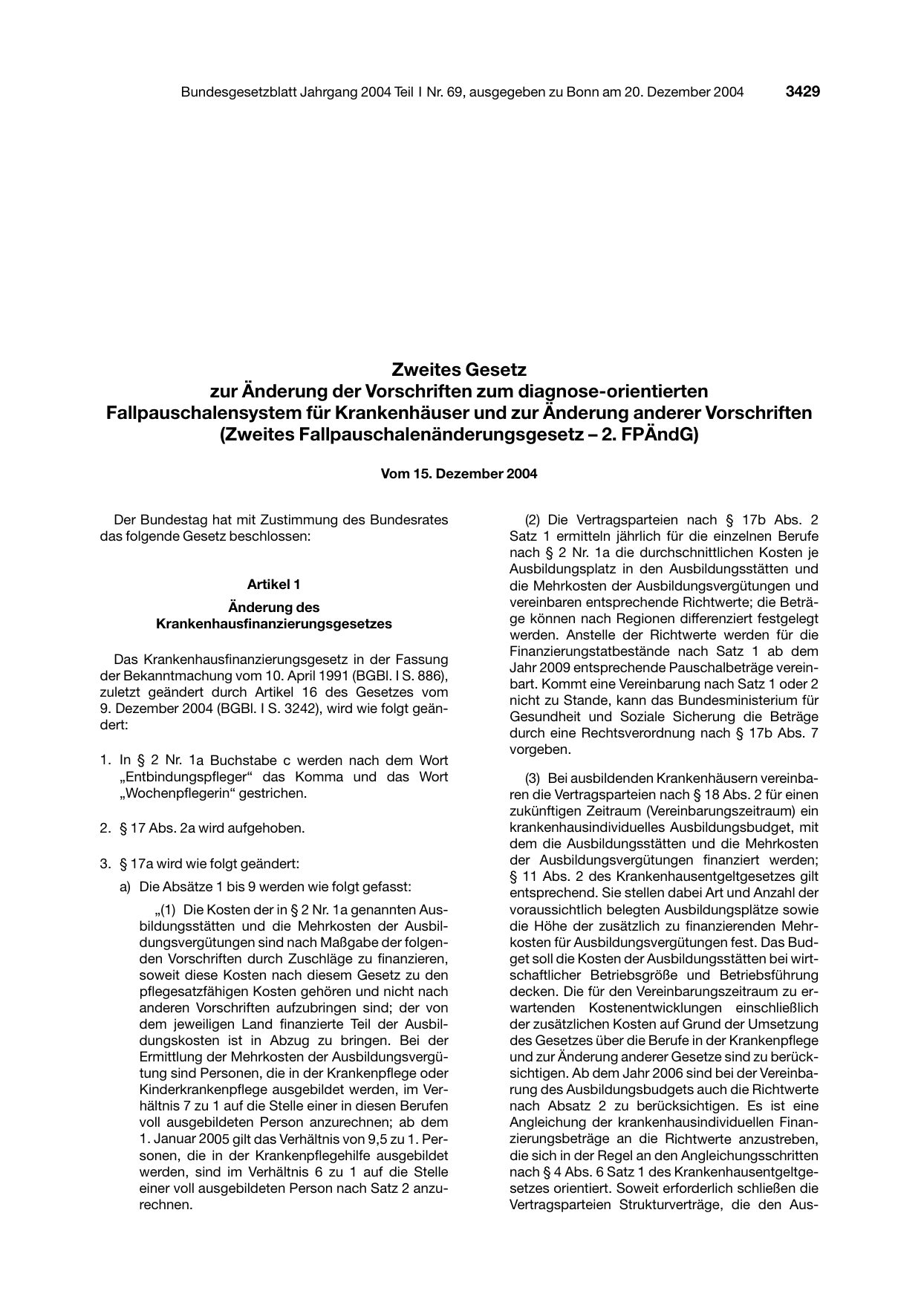 BGBl. 2004, Seite 3429 — Originalseite als Abbildung