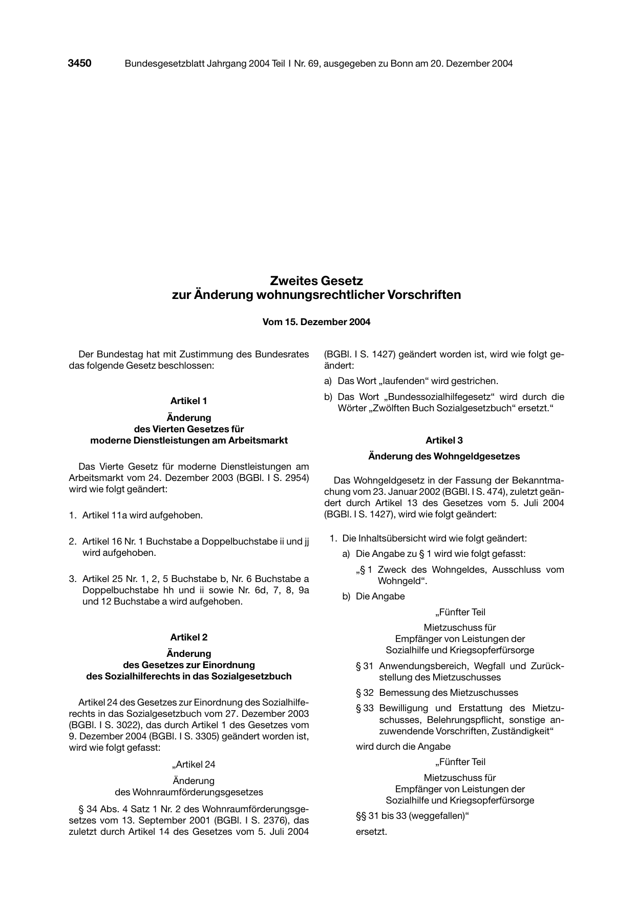 BGBl. 2004, Seite 3450 — Originalseite als Abbildung