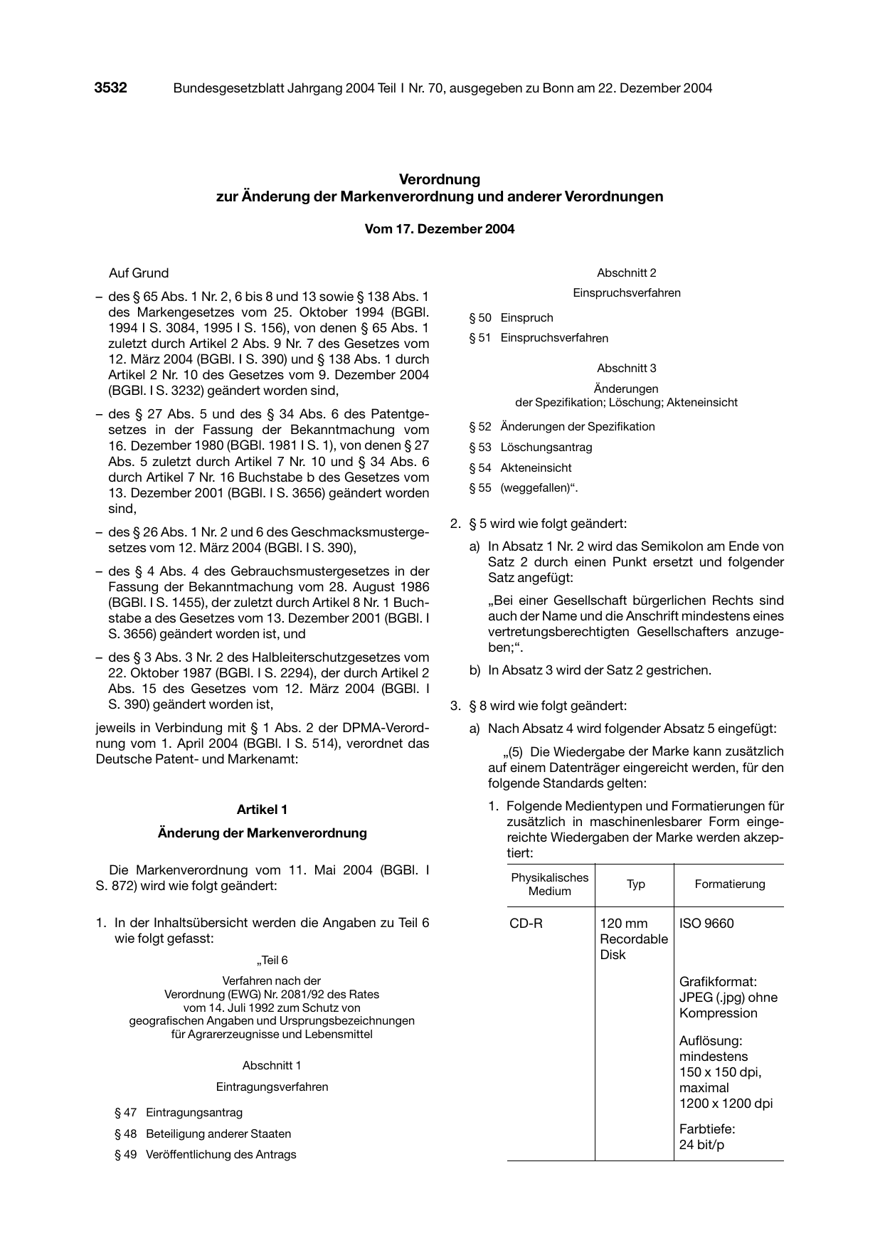 BGBl. 2004, Seite 3532 — Originalseite als Abbildung