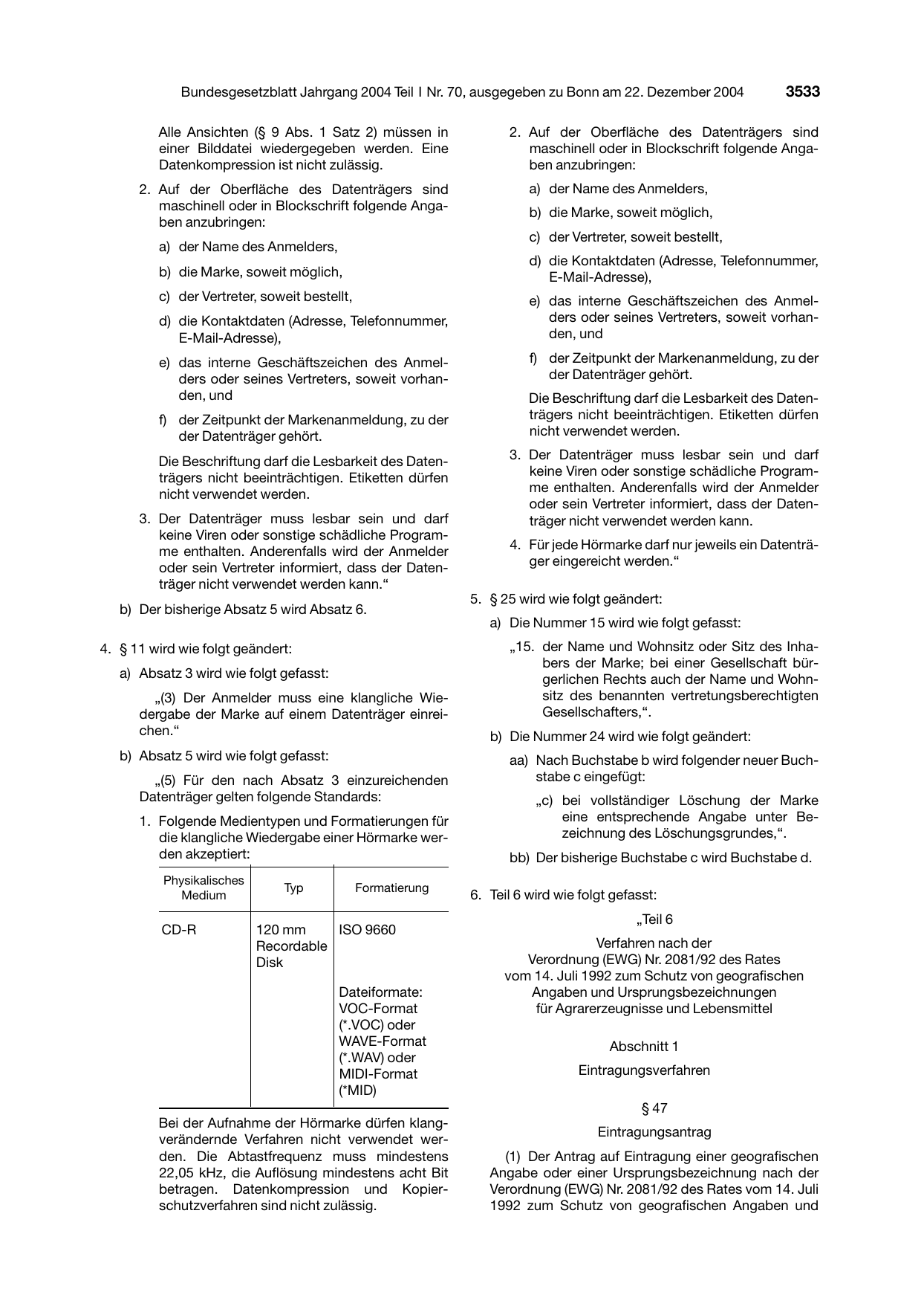 BGBl. 2004, Seite 3533 — Originalseite als Abbildung