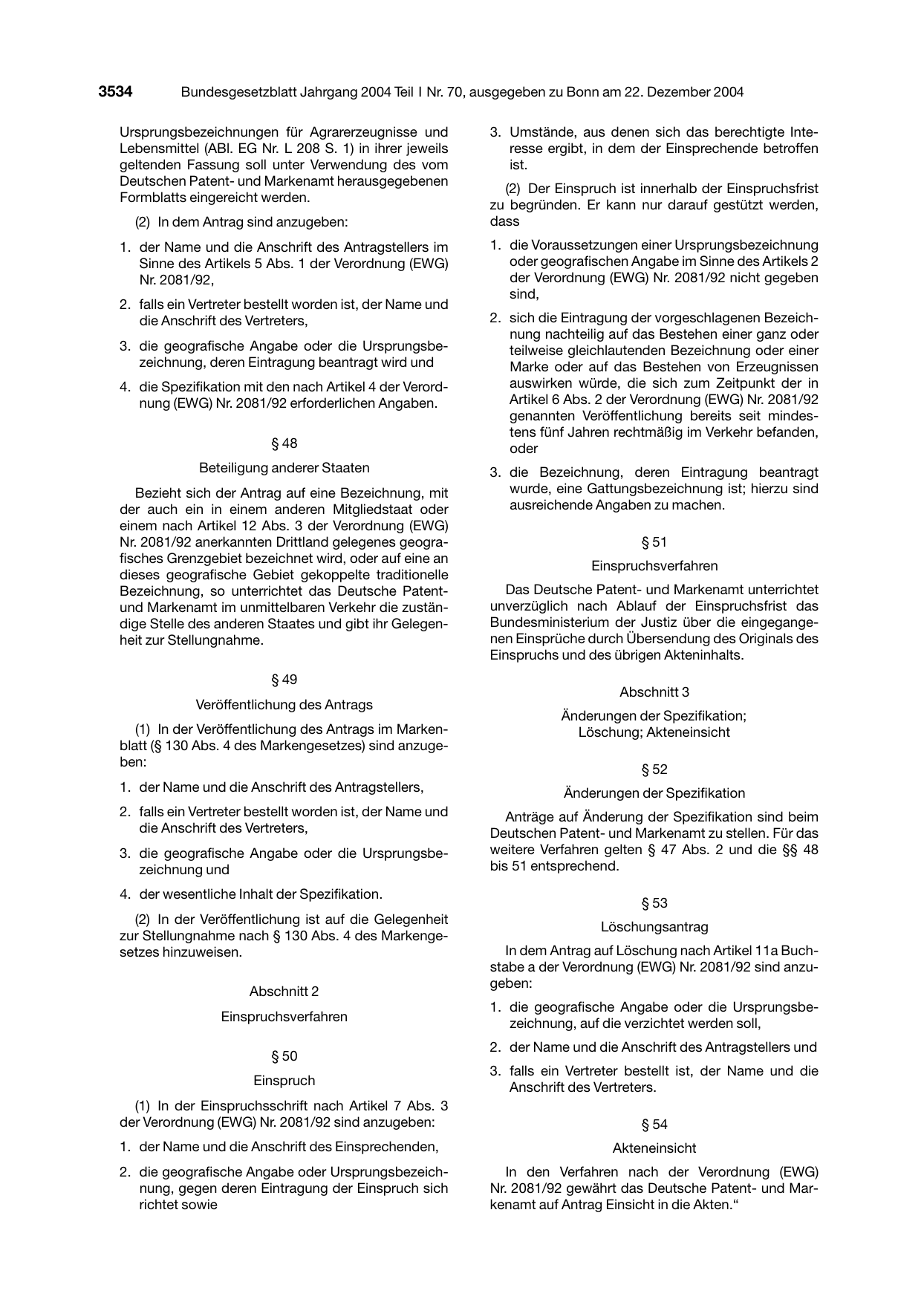 BGBl. 2004, Seite 3534 — Originalseite als Abbildung