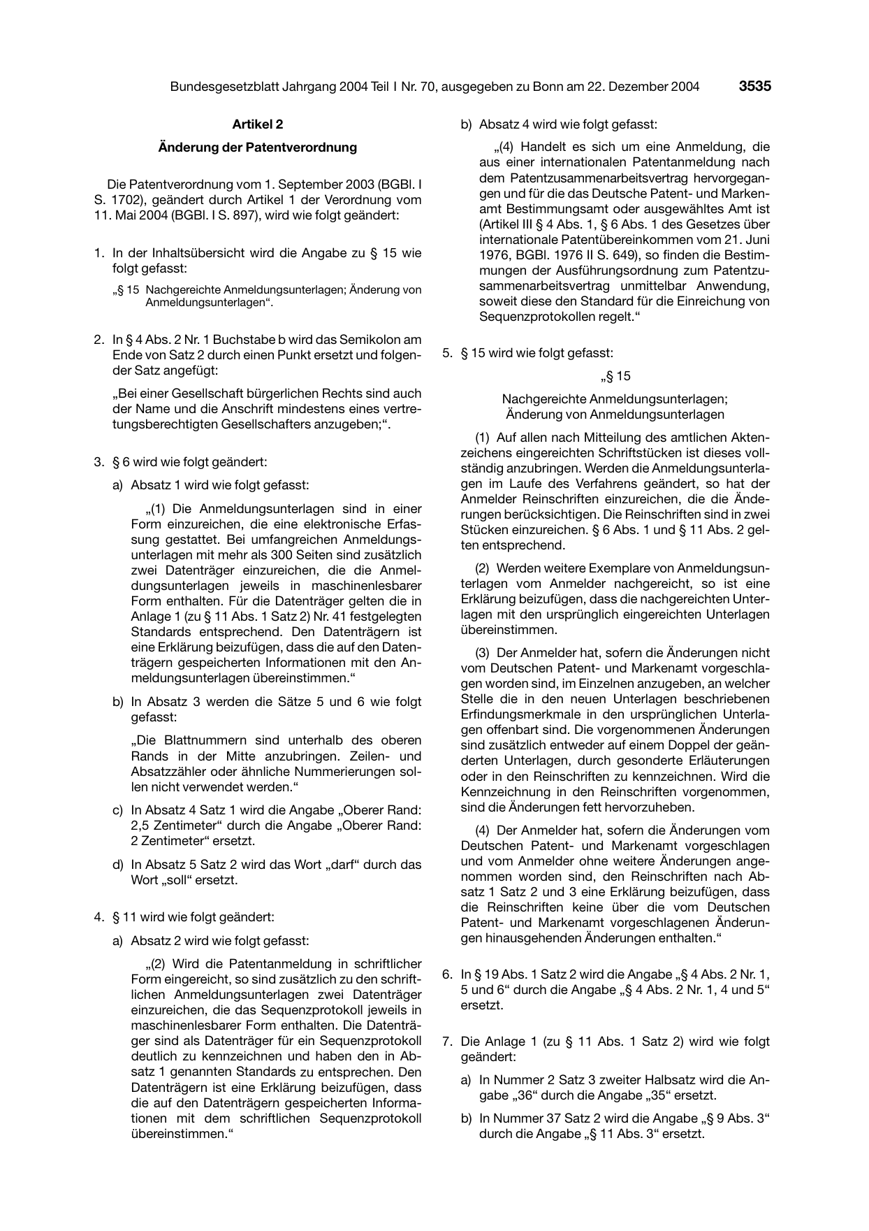 BGBl. 2004, Seite 3535 — Originalseite als Abbildung