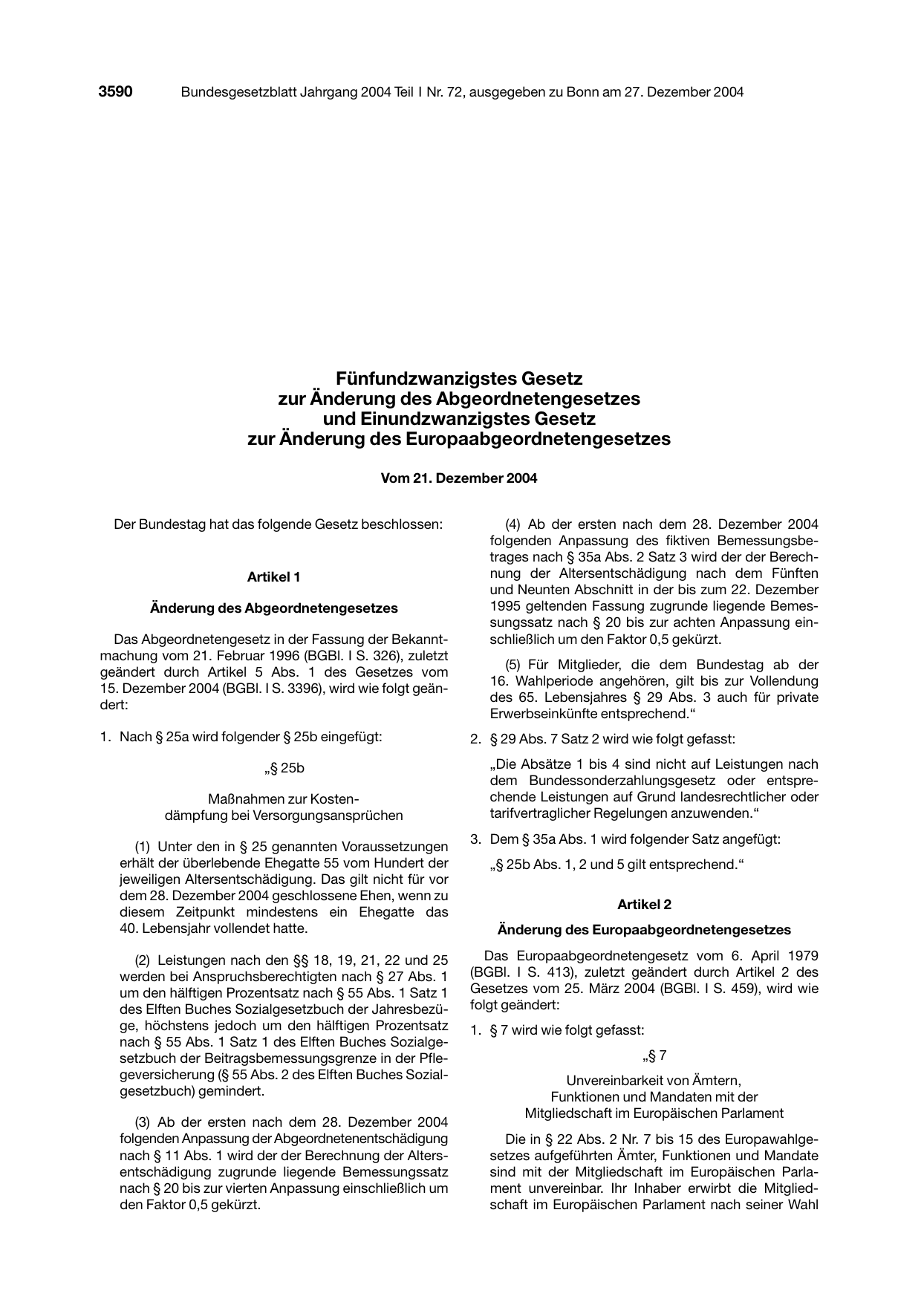 BGBl. 2004, Seite 3590 — Originalseite als Abbildung