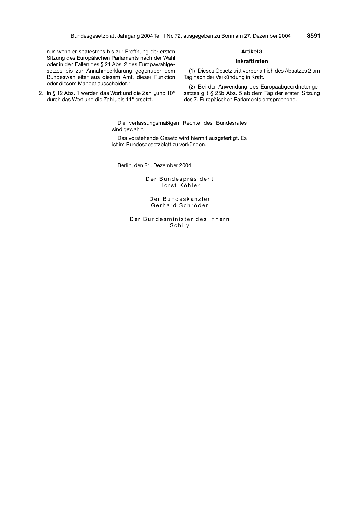 BGBl. 2004, Seite 3591 — Originalseite als Abbildung