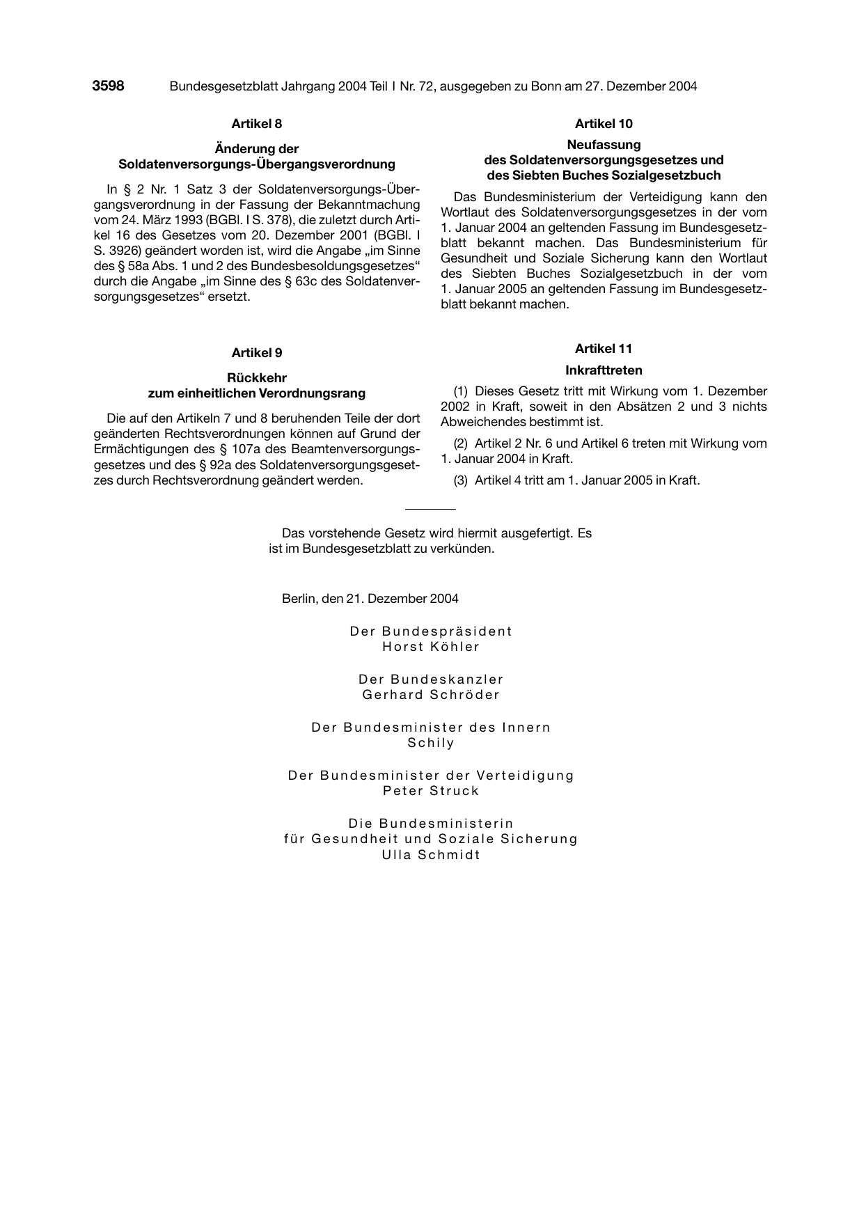 BGBl. 2004, Seite 3598 — Originalseite als Abbildung