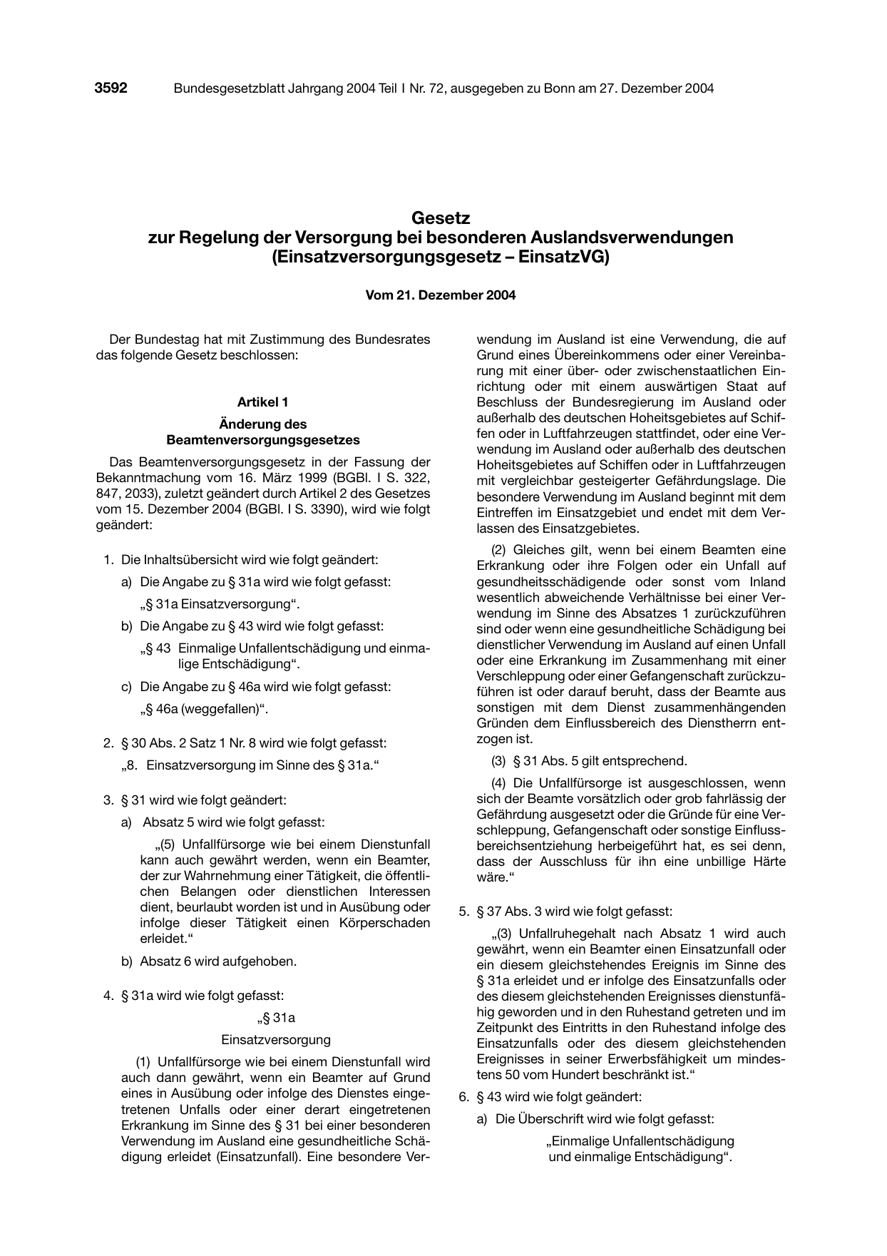 BGBl. 2004, Seite 3592 — Originalseite als Abbildung