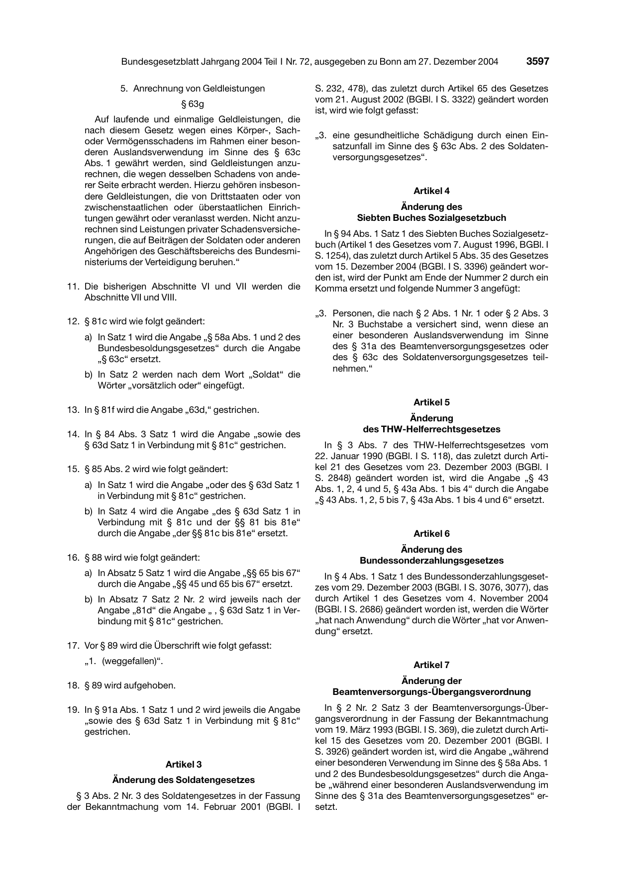 BGBl. 2004, Seite 3597 — Originalseite als Abbildung