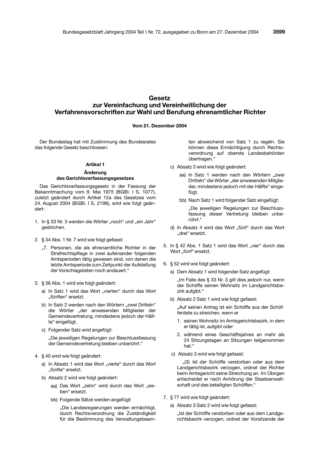 BGBl. 2004, Seite 3599 — Originalseite als Abbildung