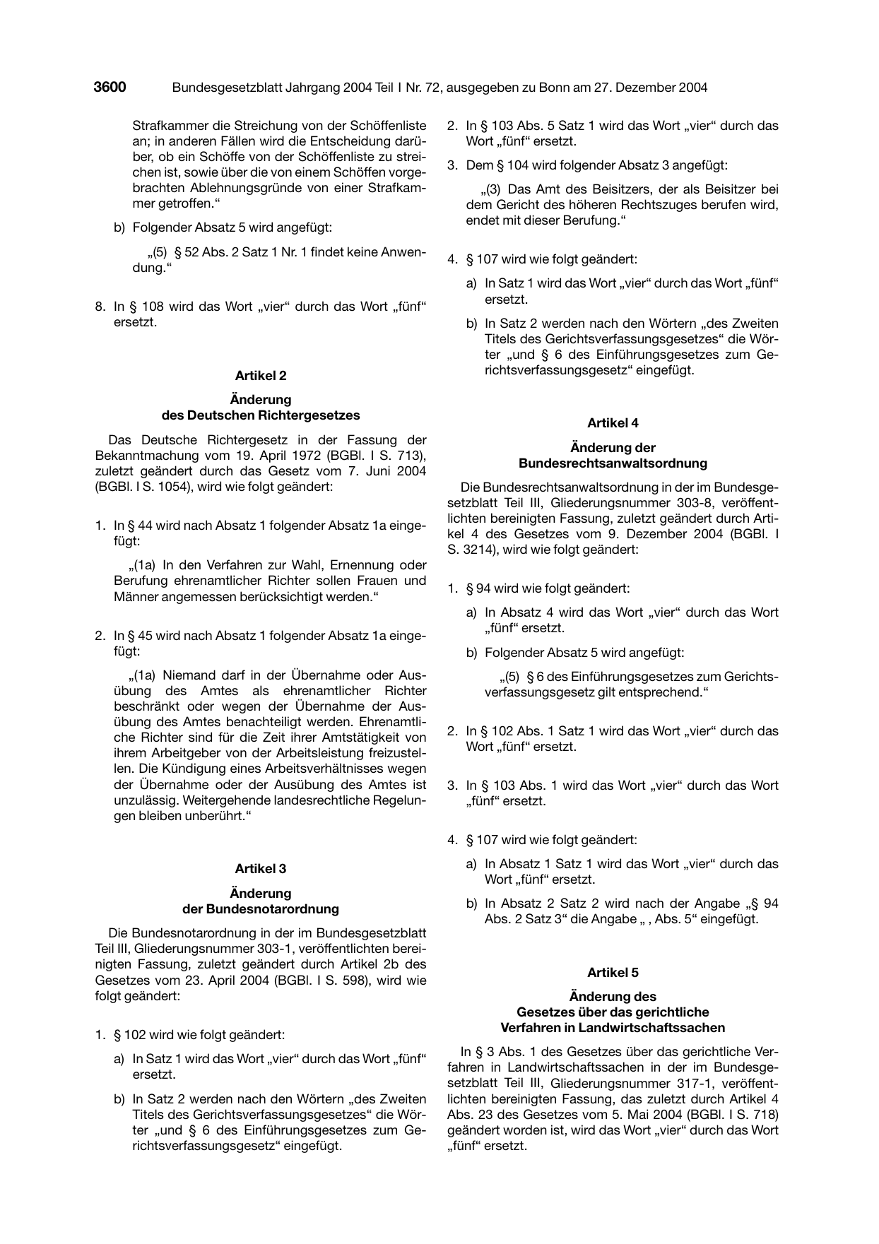 BGBl. 2004, Seite 3600 — Originalseite als Abbildung