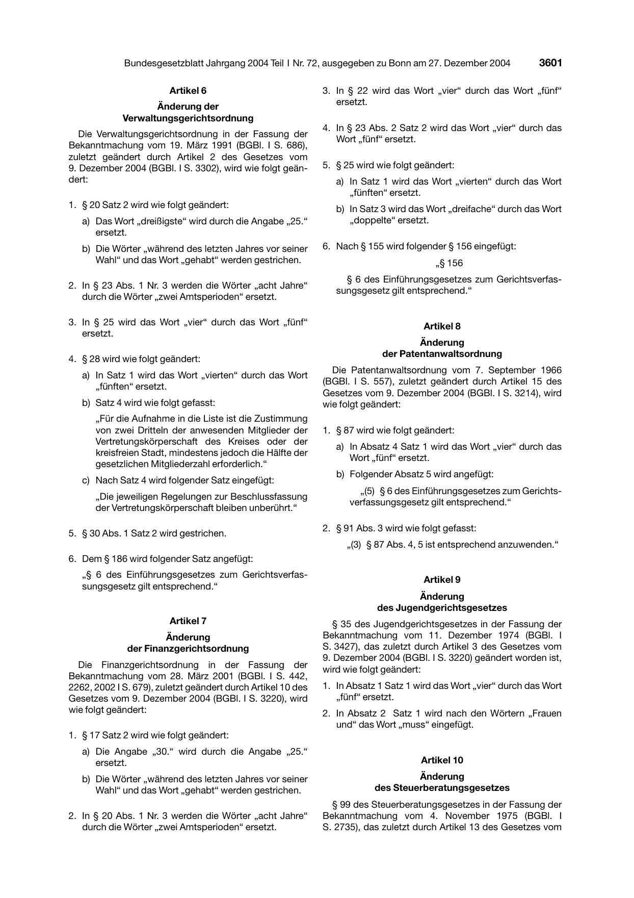 BGBl. 2004, Seite 3601 — Originalseite als Abbildung