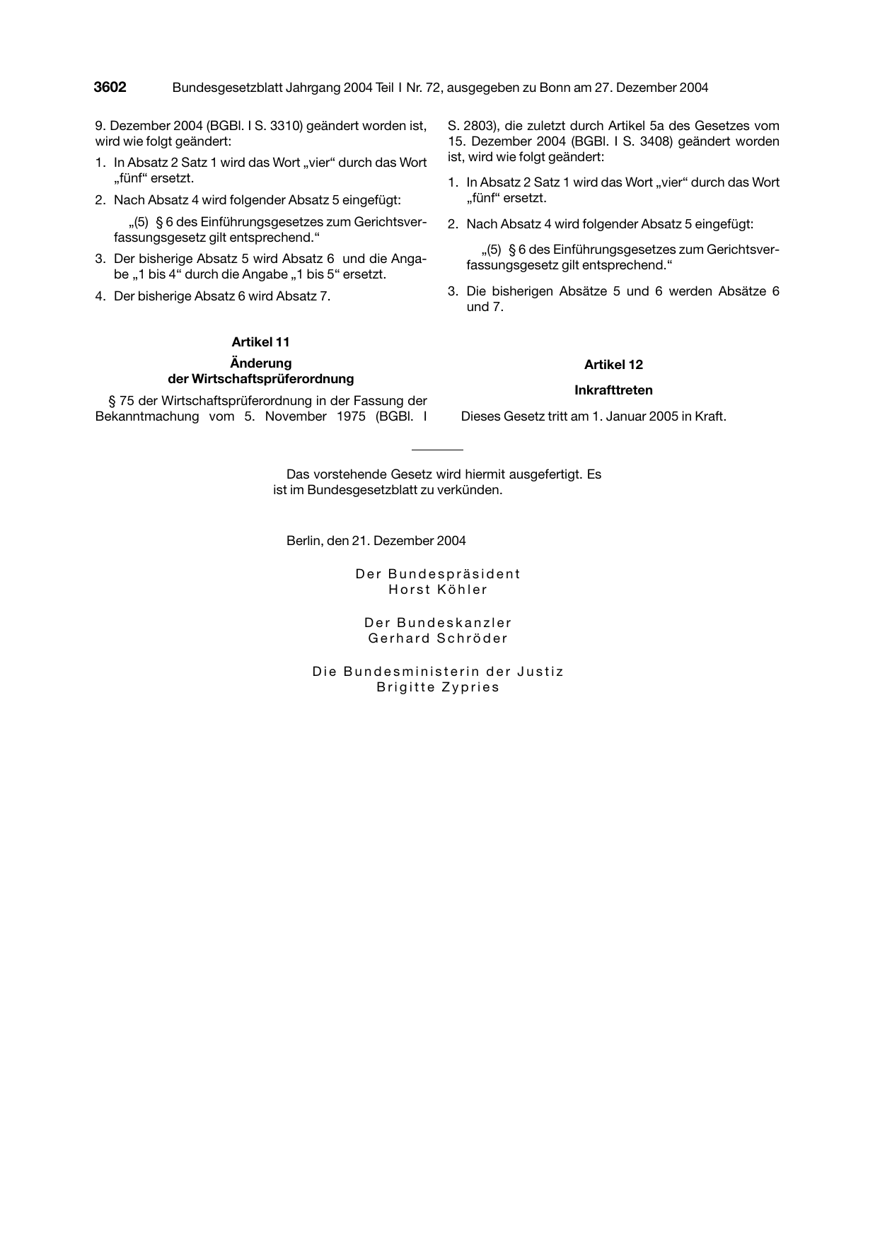BGBl. 2004, Seite 3602 — Originalseite als Abbildung