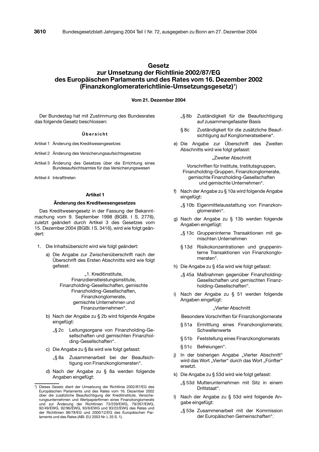 BGBl. 2004, Seite 3610 — Originalseite als Abbildung
