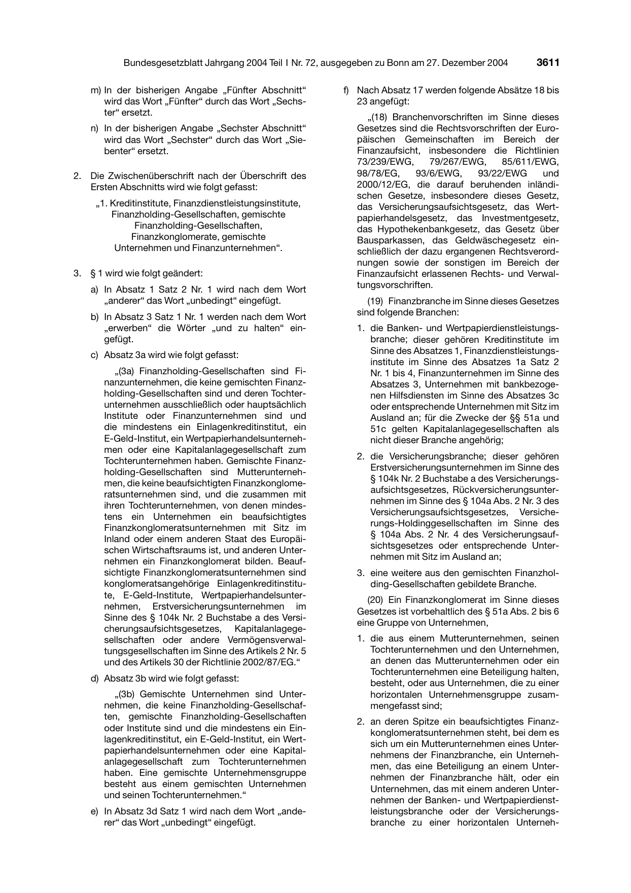 BGBl. 2004, Seite 3611 — Originalseite als Abbildung