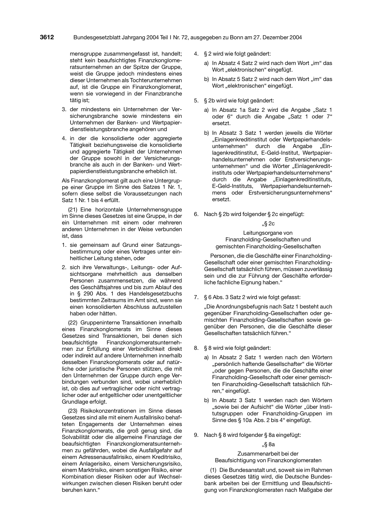 BGBl. 2004, Seite 3612 — Originalseite als Abbildung