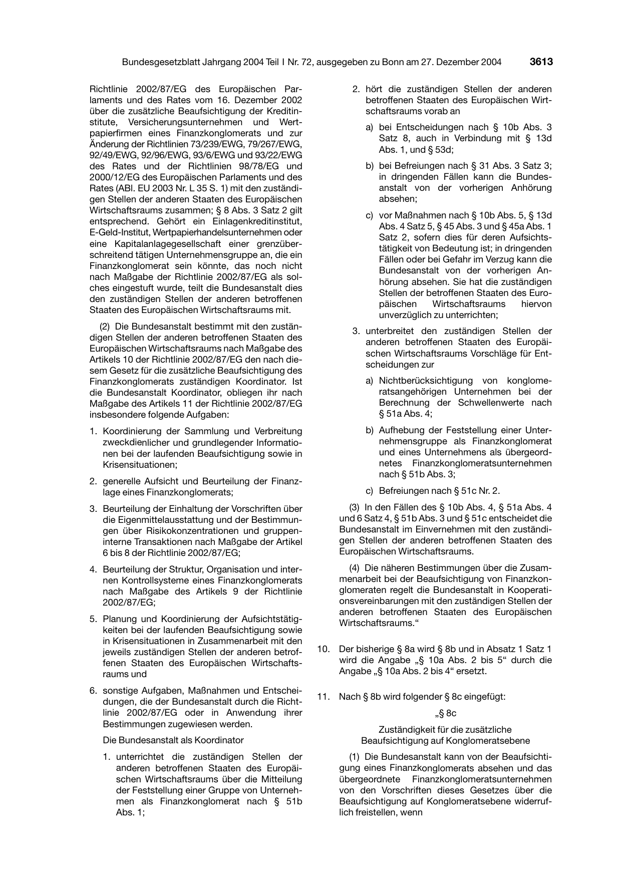BGBl. 2004, Seite 3613 — Originalseite als Abbildung