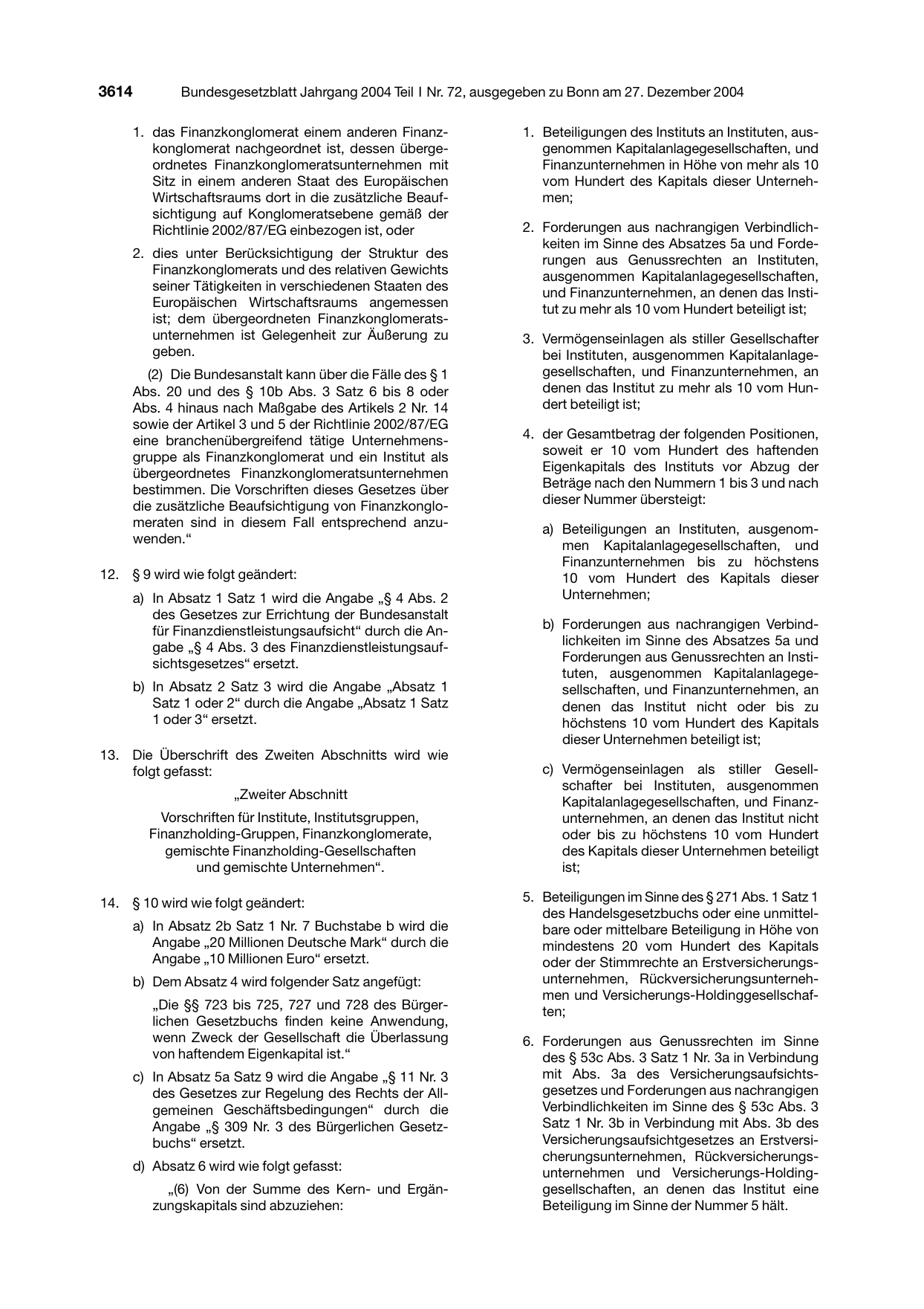 BGBl. 2004, Seite 3614 — Originalseite als Abbildung