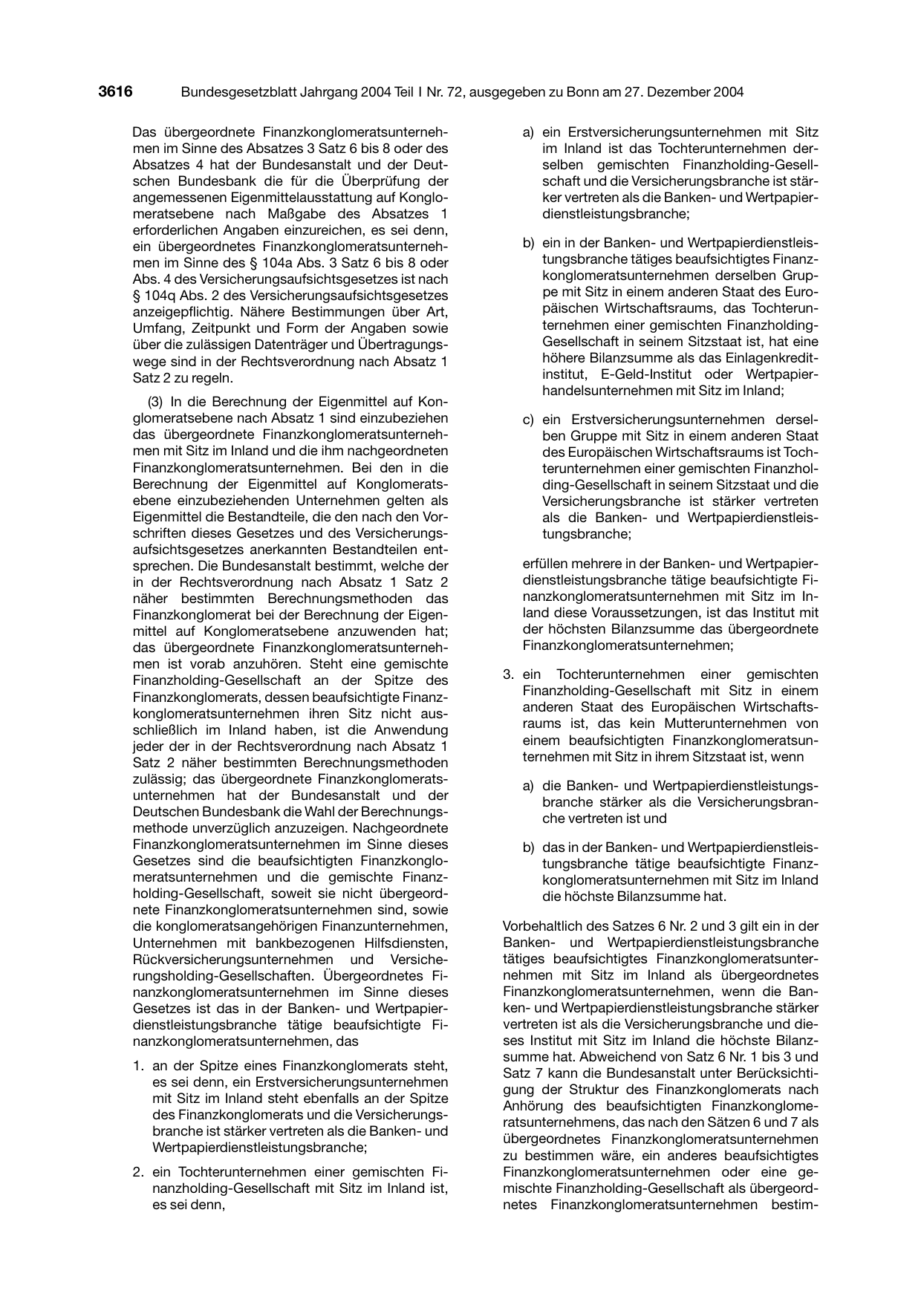 BGBl. 2004, Seite 3616 — Originalseite als Abbildung