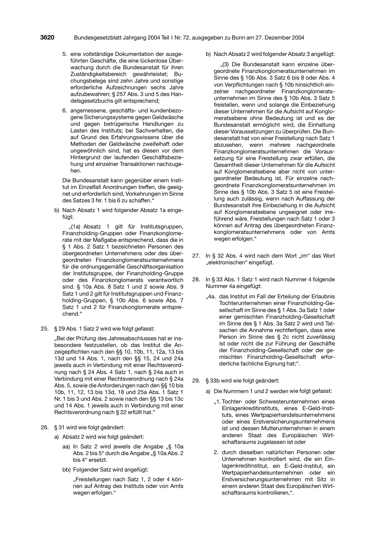BGBl. 2004, Seite 3620 — Originalseite als Abbildung