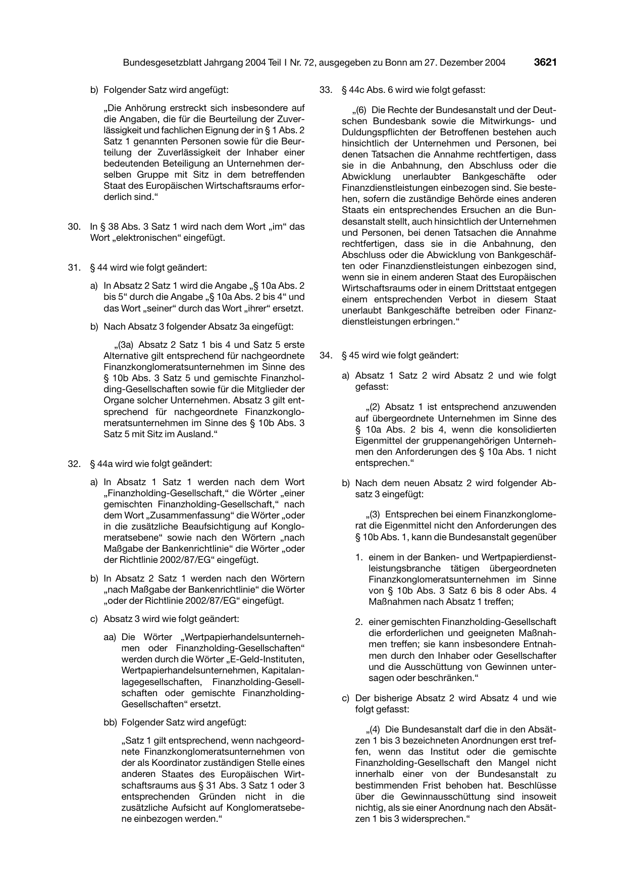 BGBl. 2004, Seite 3621 — Originalseite als Abbildung