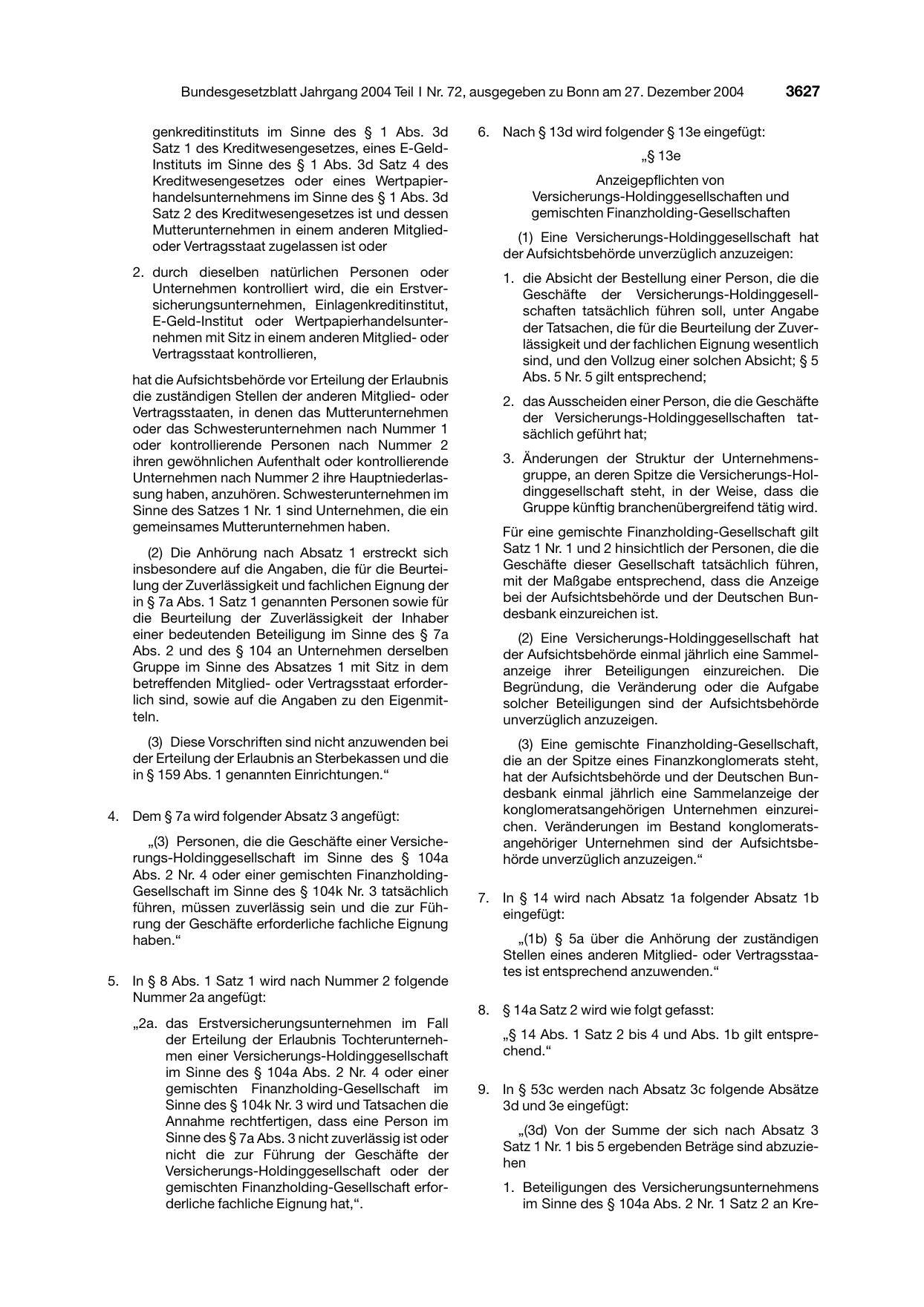 BGBl. 2004, Seite 3627 — Originalseite als Abbildung