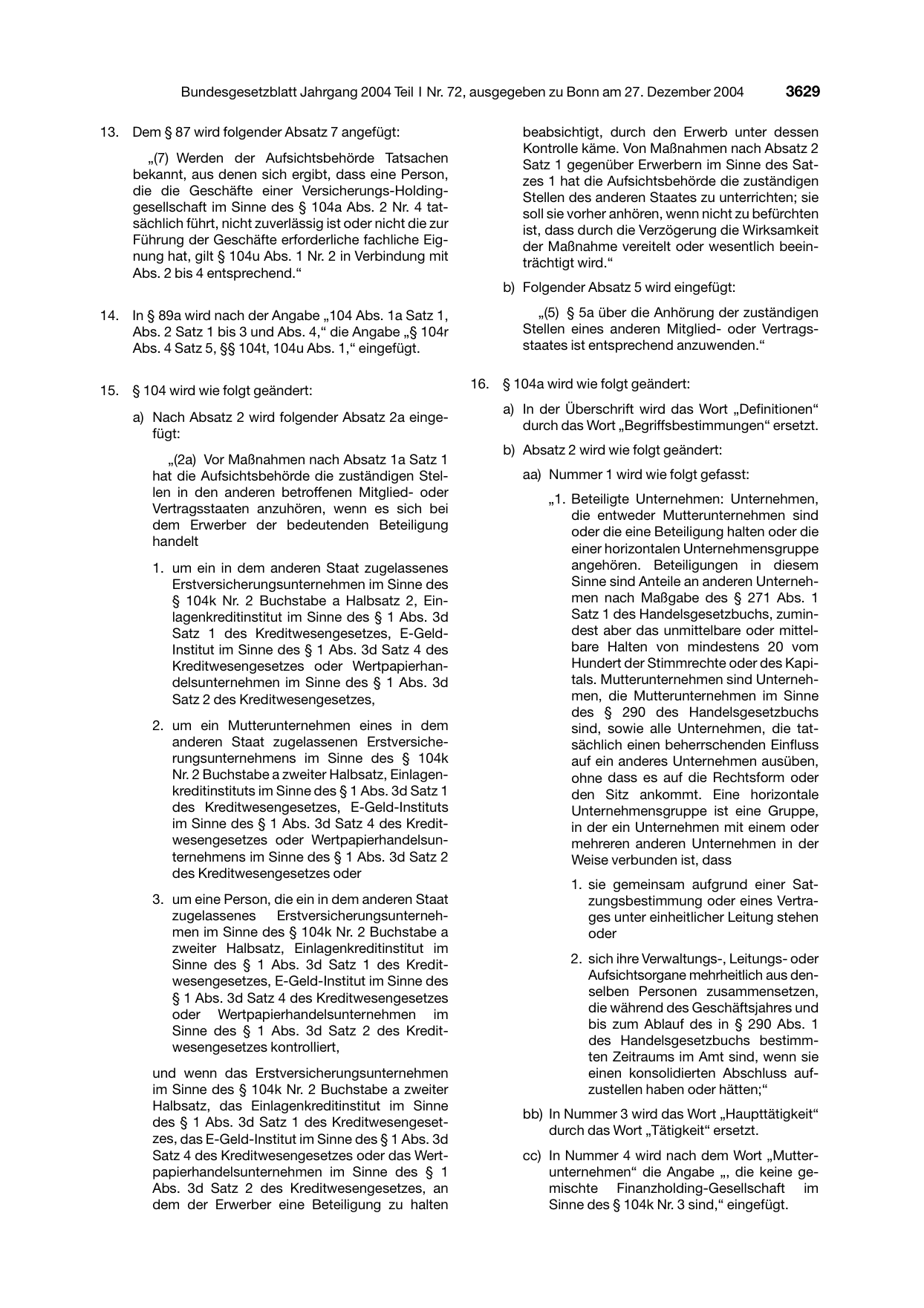 BGBl. 2004, Seite 3629 — Originalseite als Abbildung