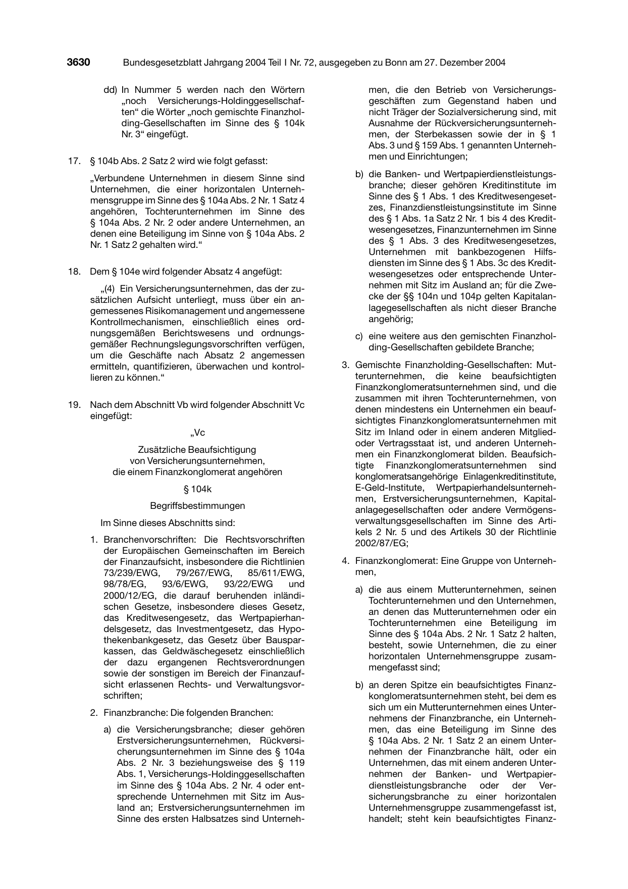 BGBl. 2004, Seite 3630 — Originalseite als Abbildung