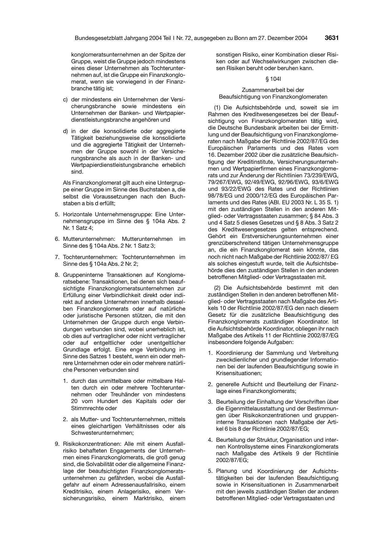 BGBl. 2004, Seite 3631 — Originalseite als Abbildung
