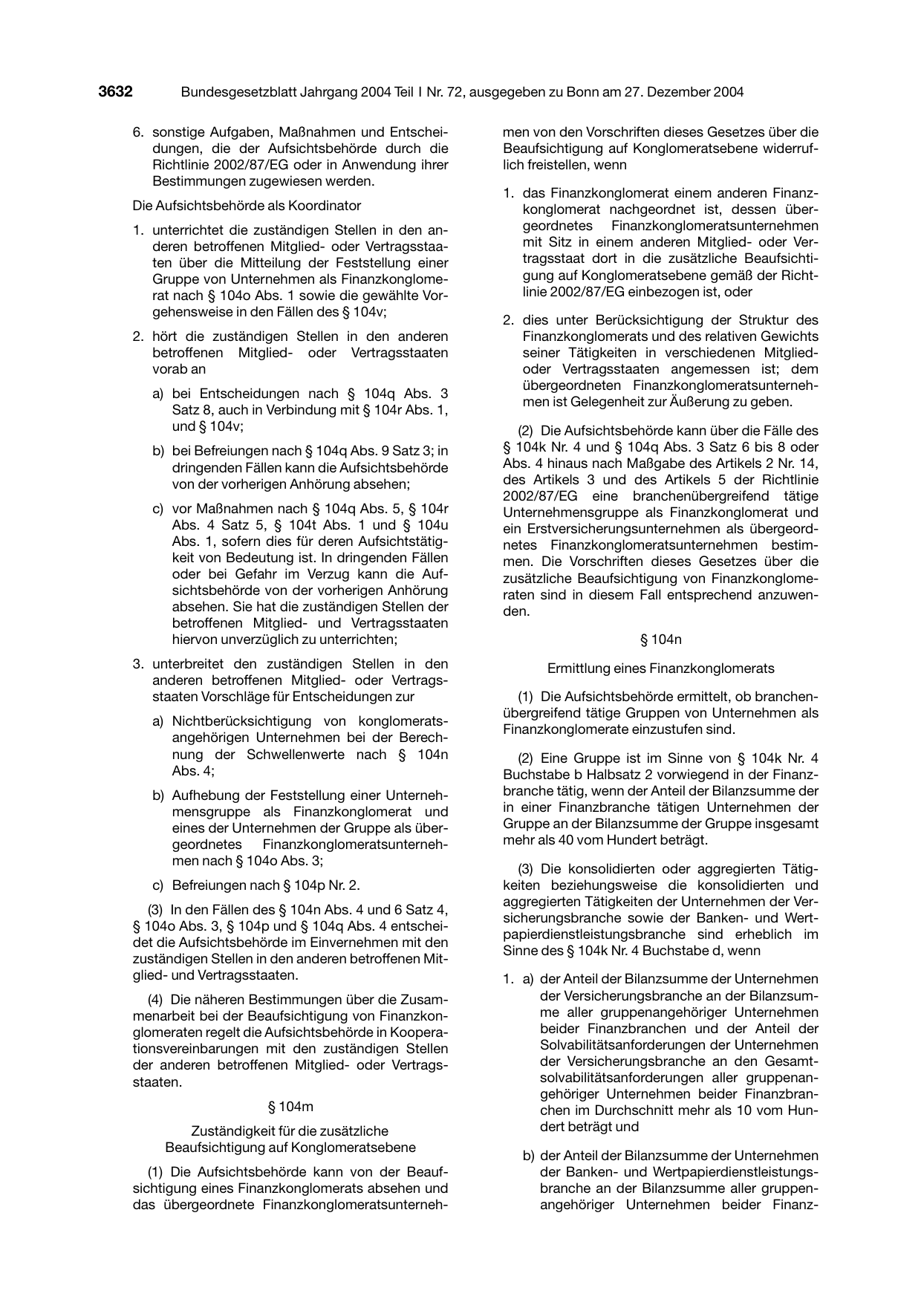 BGBl. 2004, Seite 3632 — Originalseite als Abbildung
