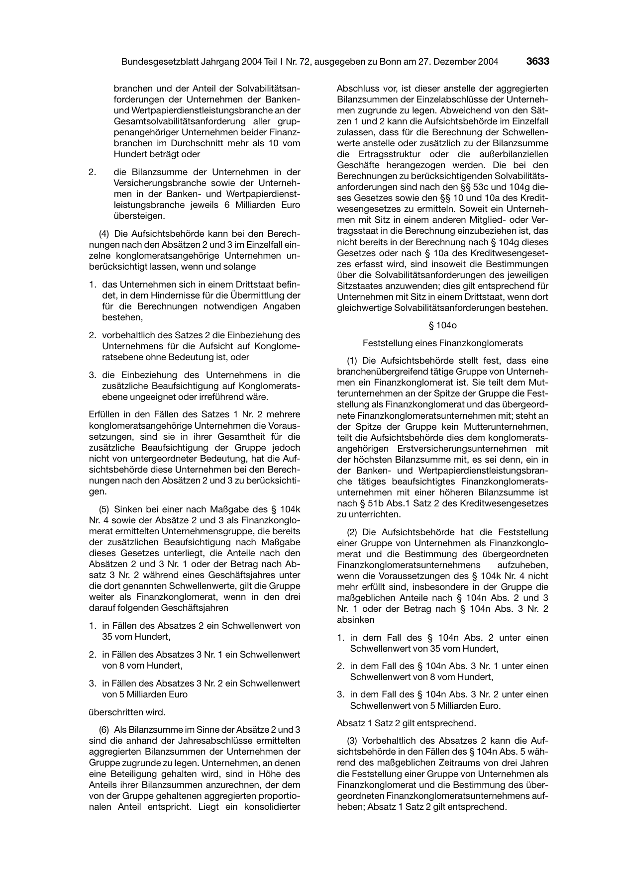 BGBl. 2004, Seite 3633 — Originalseite als Abbildung