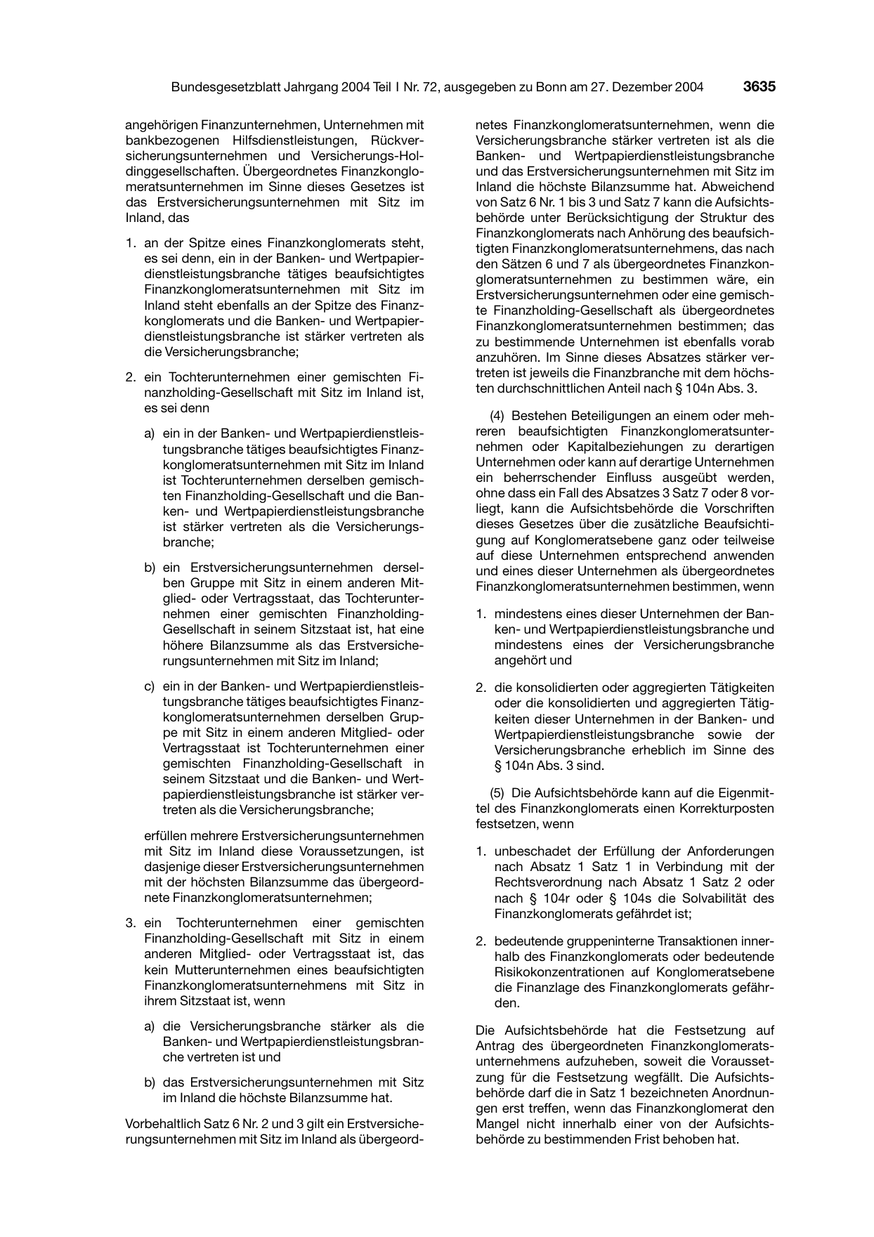 BGBl. 2004, Seite 3635 — Originalseite als Abbildung