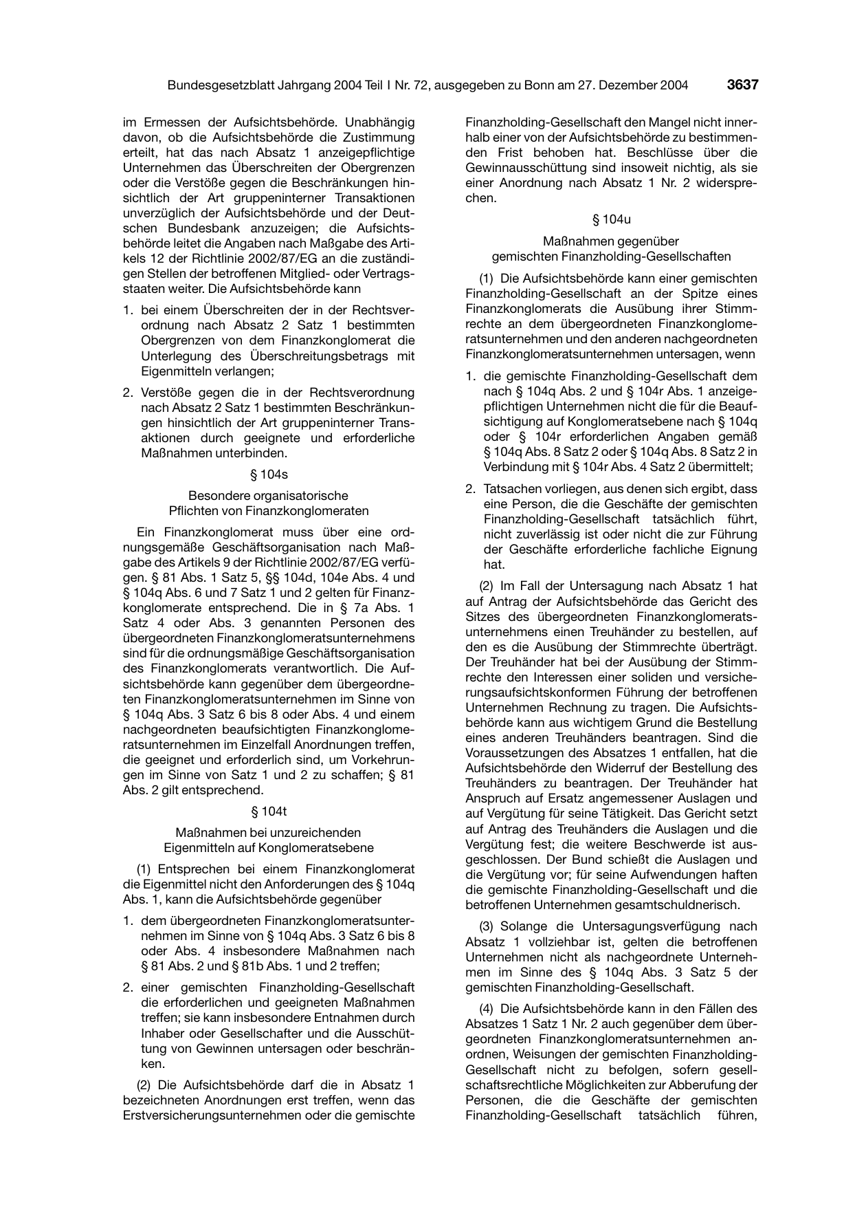 BGBl. 2004, Seite 3637 — Originalseite als Abbildung