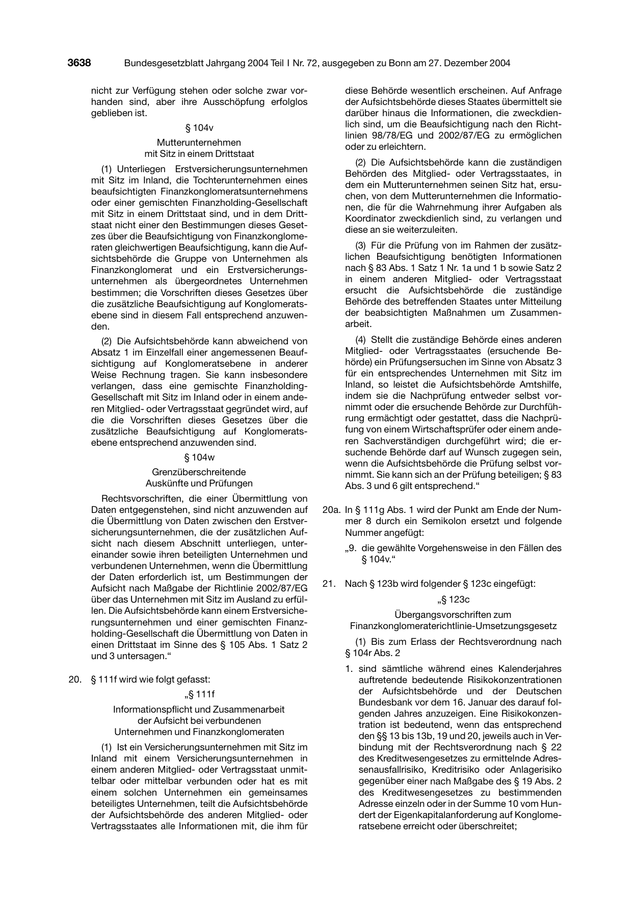 BGBl. 2004, Seite 3638 — Originalseite als Abbildung