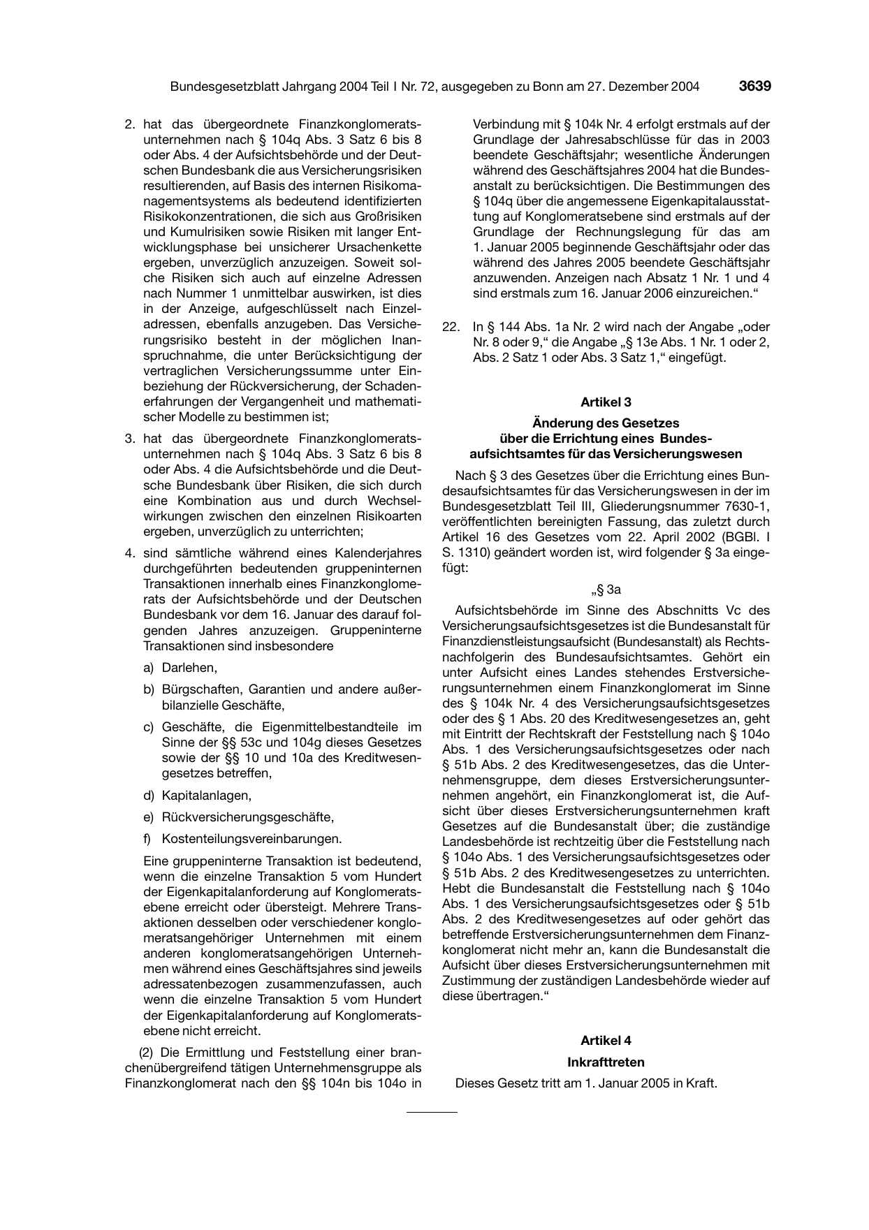 BGBl. 2004, Seite 3639 — Originalseite als Abbildung