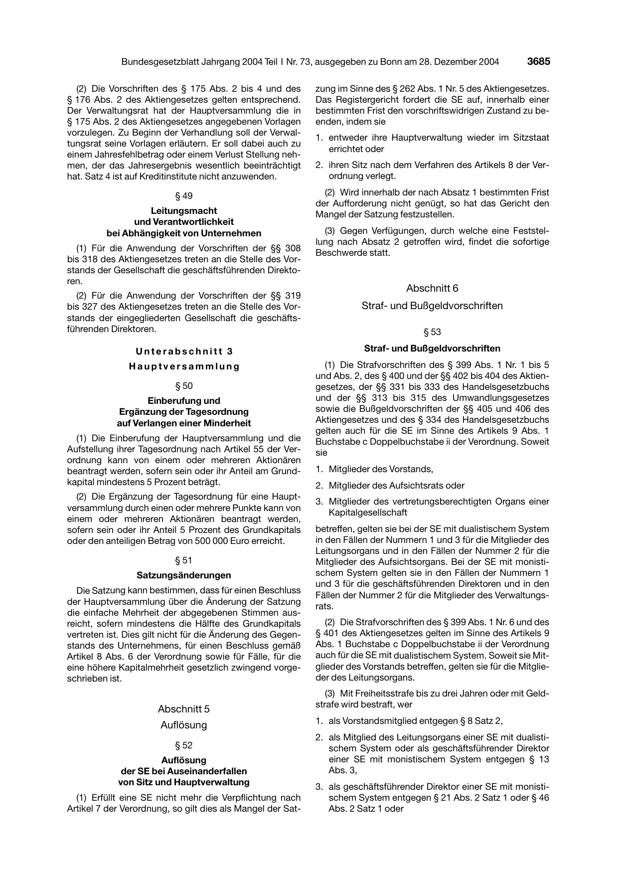 BGBl. 2004, Seite 3685 — Originalseite als Abbildung