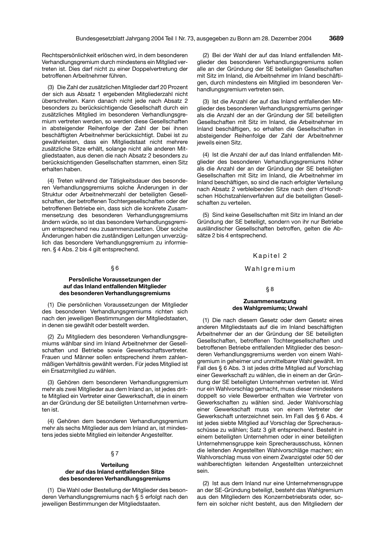BGBl. 2004, Seite 3689 — Originalseite als Abbildung